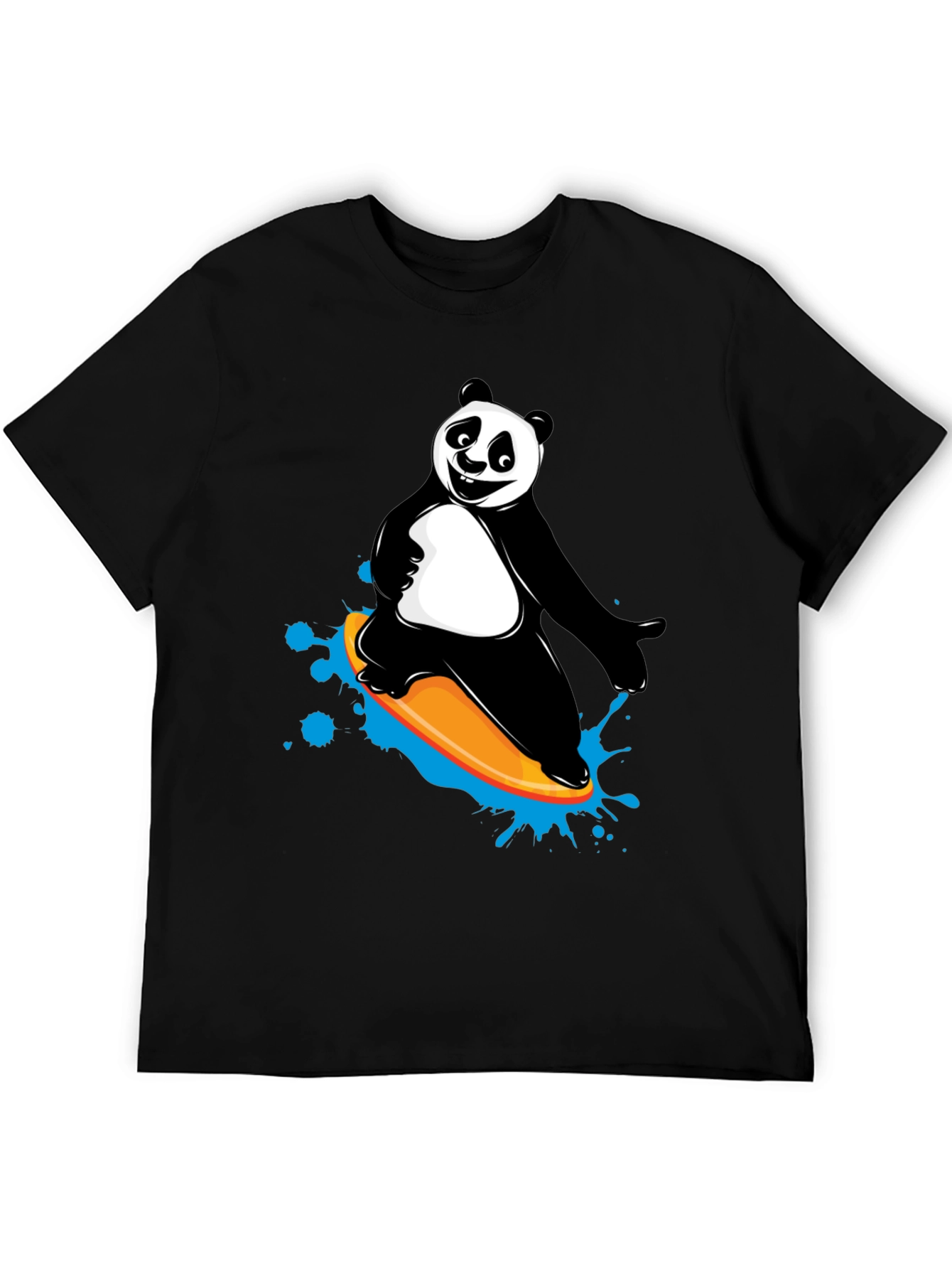 Black Panda Surfing Graphic Tee - Fun Black T-Shirt view 5
