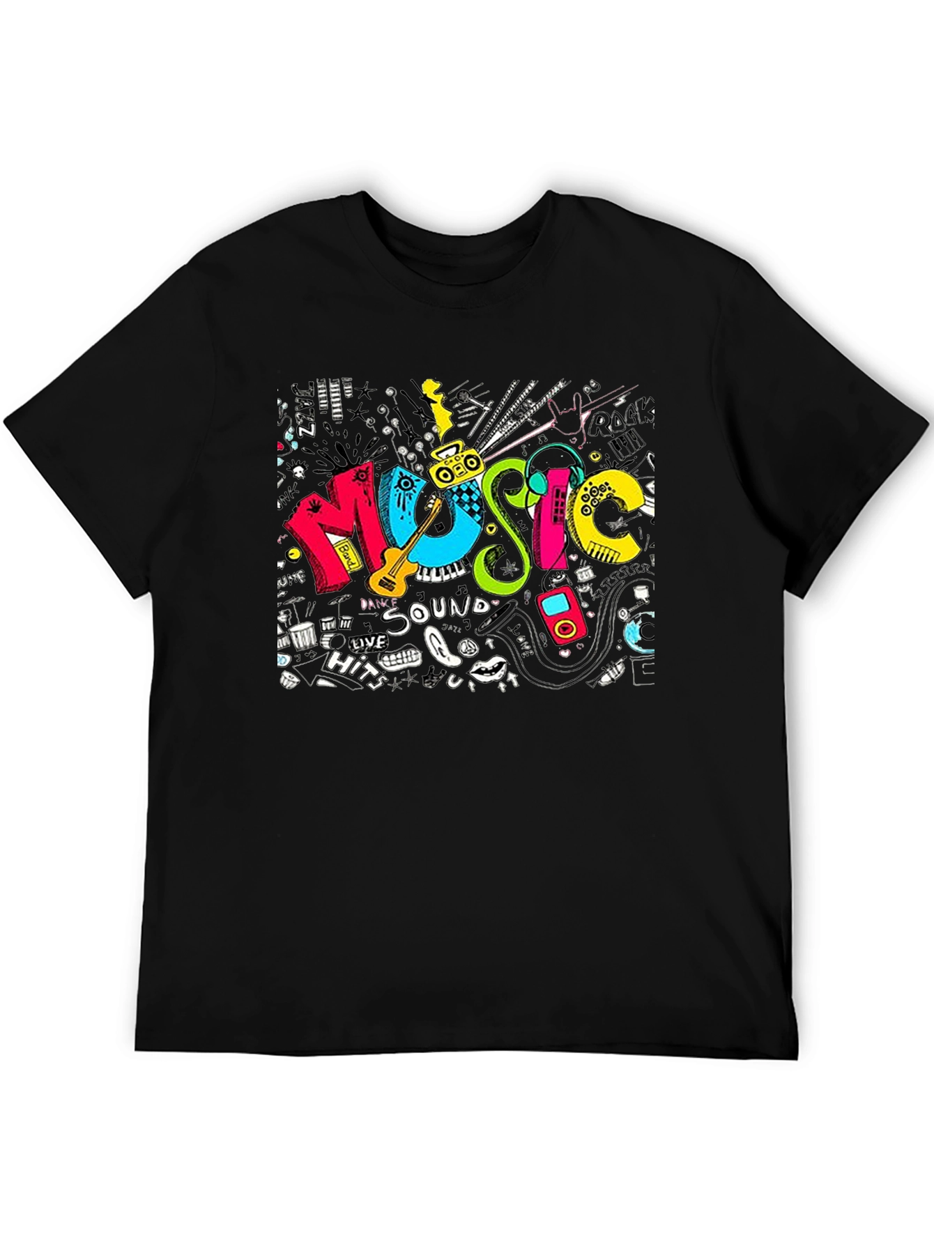 Black Music Graphic Print Black T-Shirt view 5