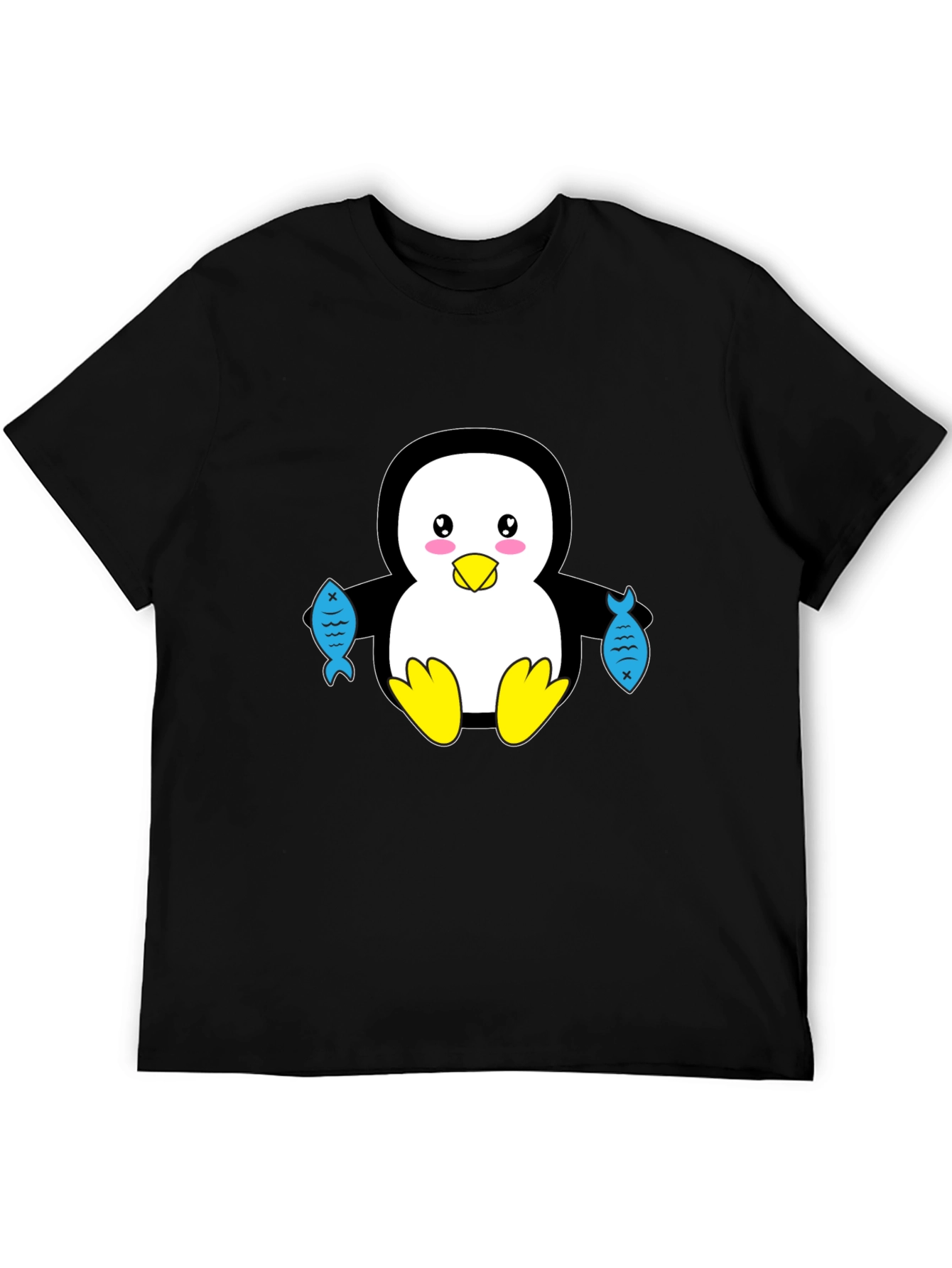 Black Cute Penguin Holding Fish Graphic T-Shirt view 5