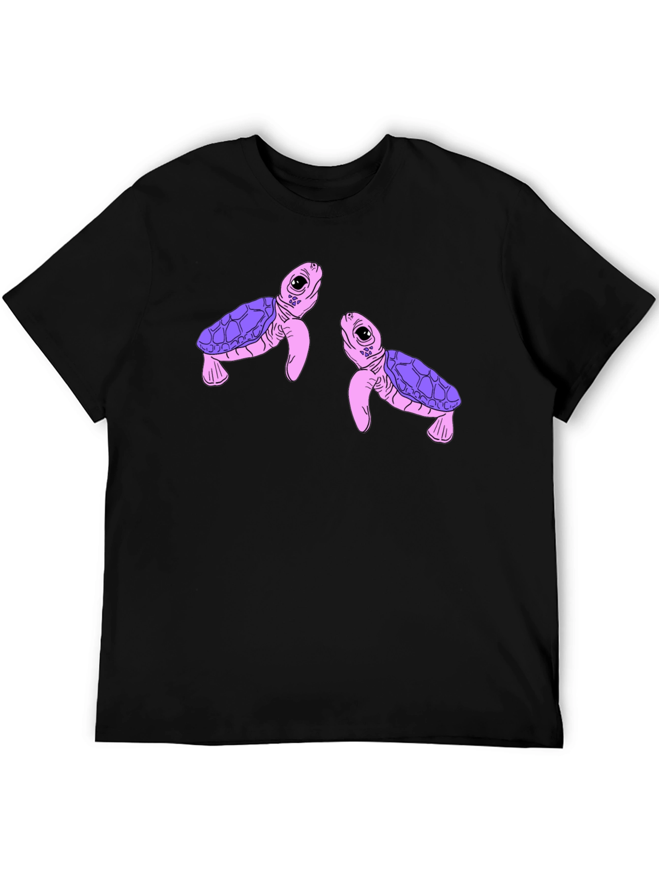 Black Cute Turtle Graphic Black T-Shirt view 5