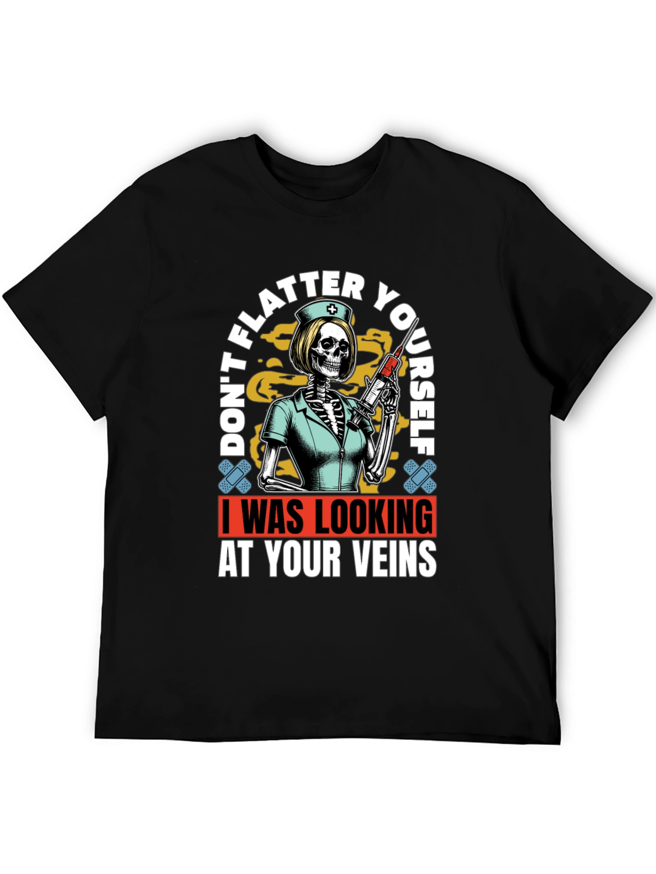 Black Humorous Vein Anatomy Nurse Skeleton Graphic T-Shirt view 5