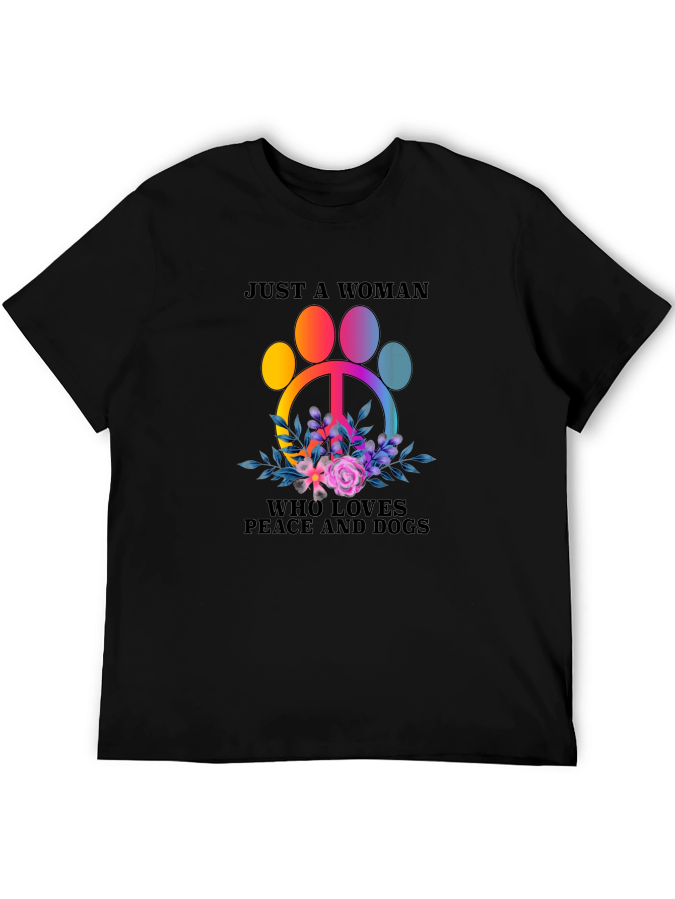 Black Peace, Love, Dogs T-Shirt - Women's Graphic Tee view 5