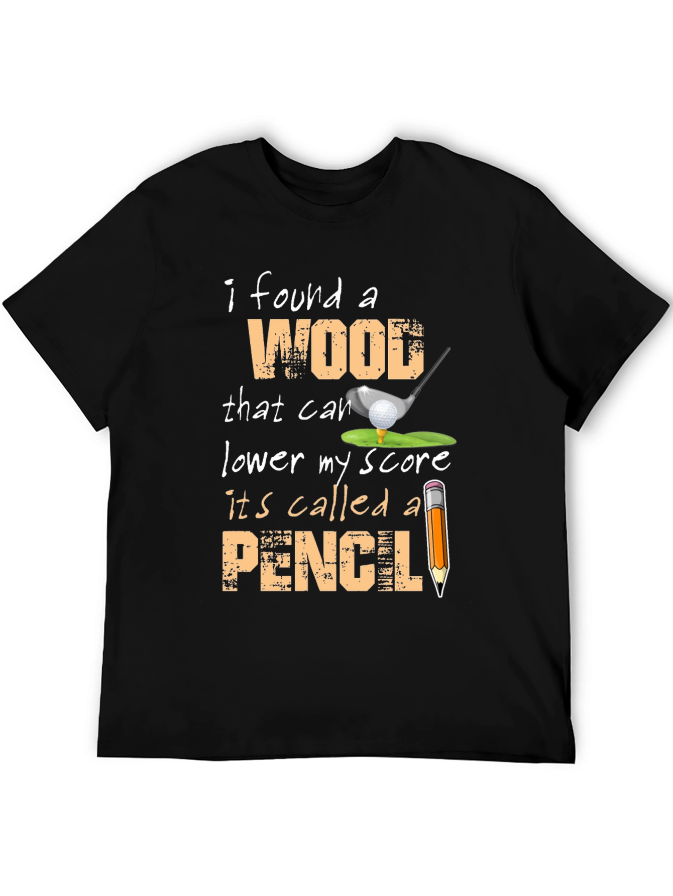 Black Funny Golf T-Shirt - Wood and Pencil view 5