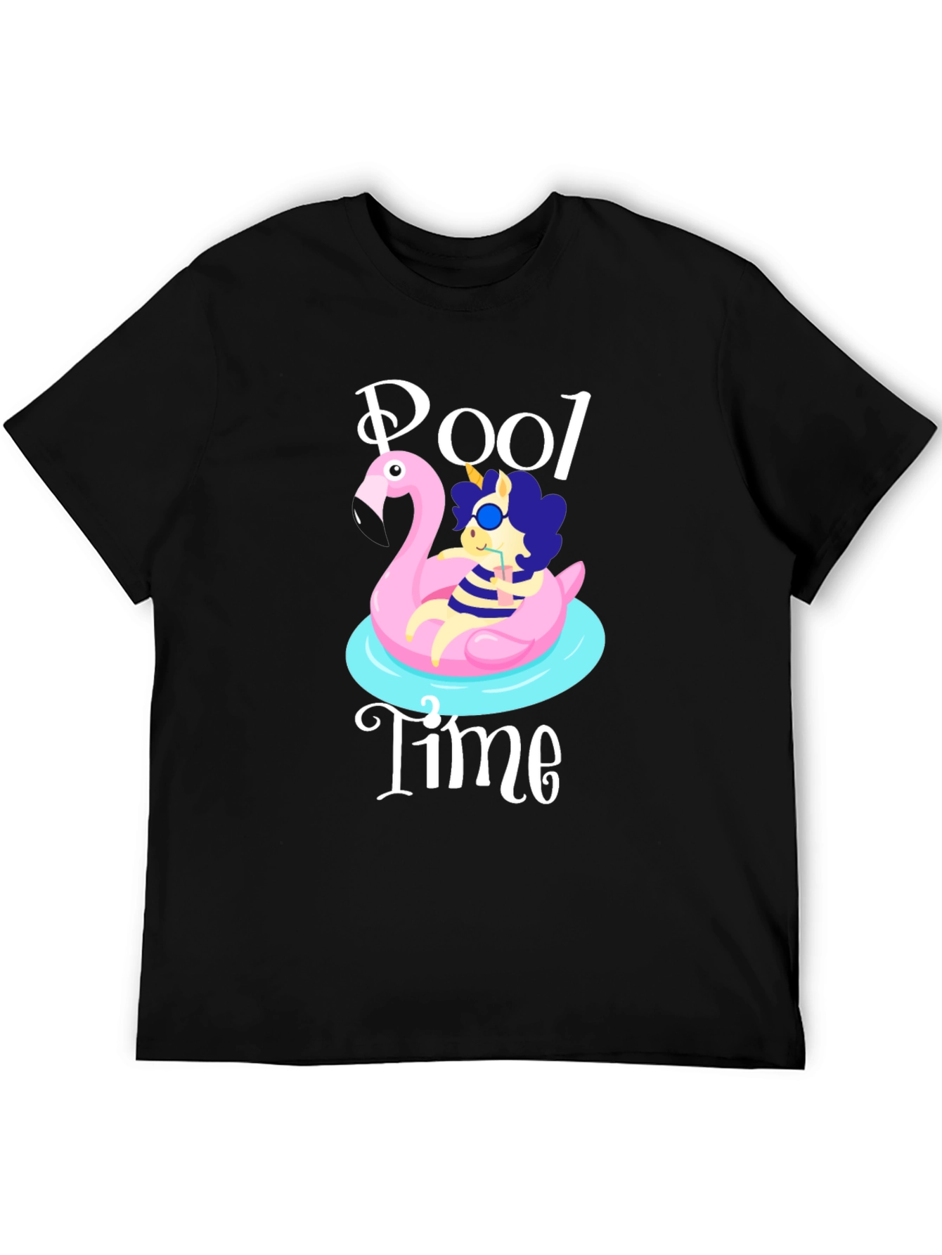 Black Pool Time Graphic T-Shirt - Flamingo Float Fun! view 5