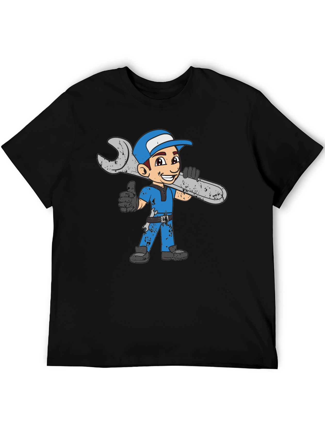 Black Cartoon Mechanic T-Shirt - Black Cotton Blend view 5