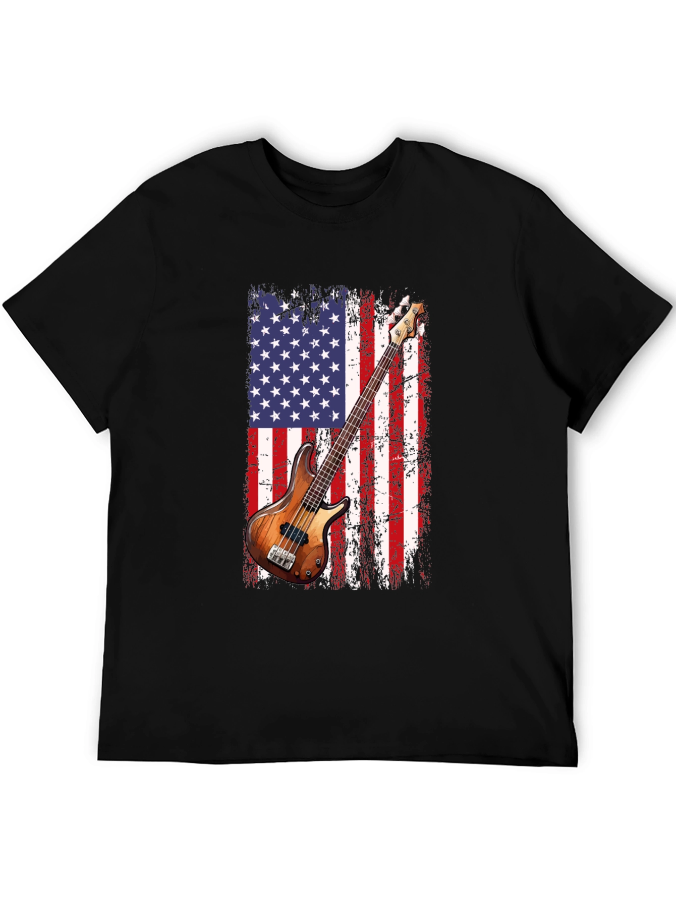 Black USA Flag Bass Guitar T-Shirt view 5