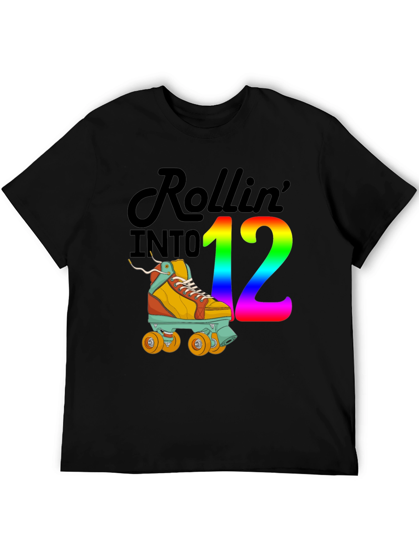 Black Rollin' into 12 T-Shirt, Roller Skate Birthday Tee view 5