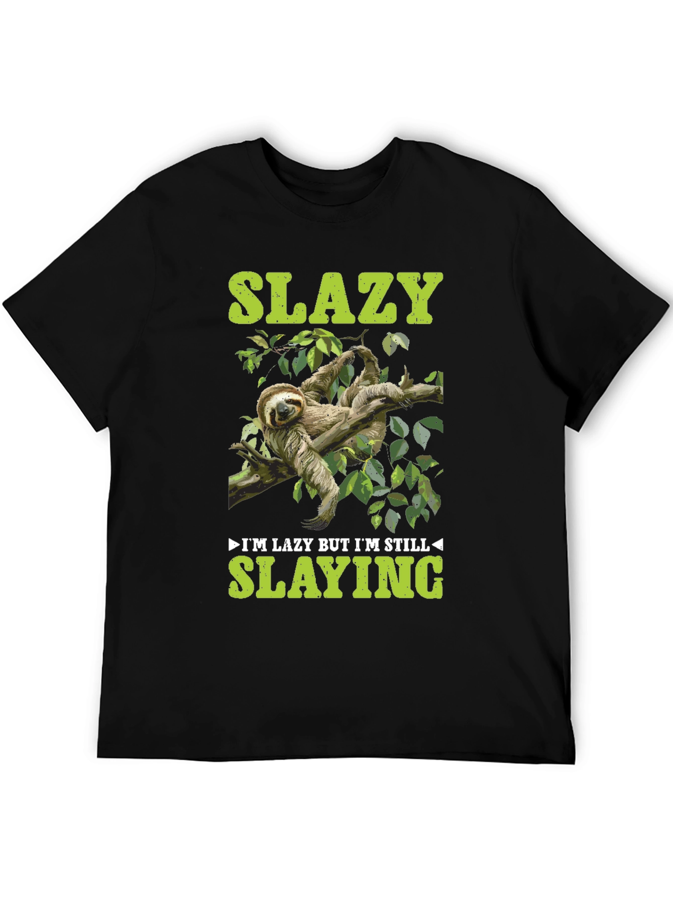 Black Slazy Sloth T-Shirt - Lazy But Still Slaying view 5