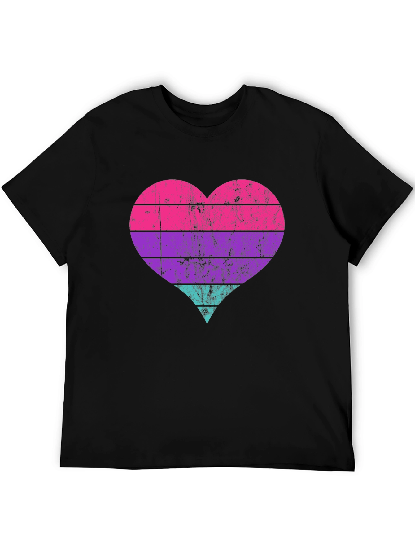 Black Retro Heart Striped Graphic Tee view 5