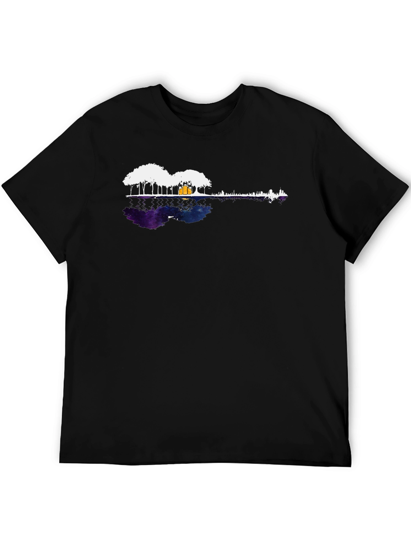 Black Guitar Landscape Tee - Reflective Music Scene Shirt view 5