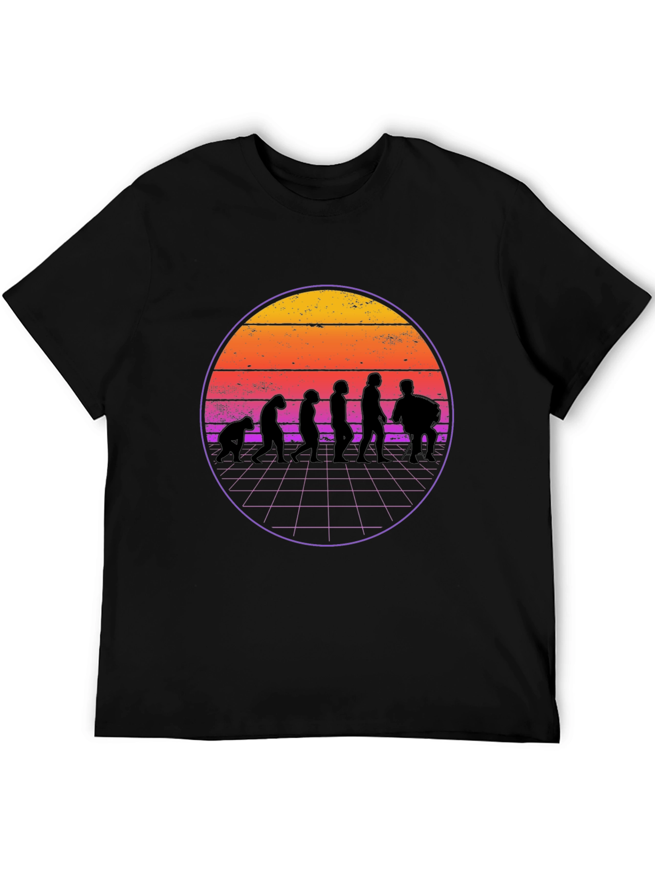 Black Retro Evolution T-Shirt - Men's Black Crew Neck Tee view 5