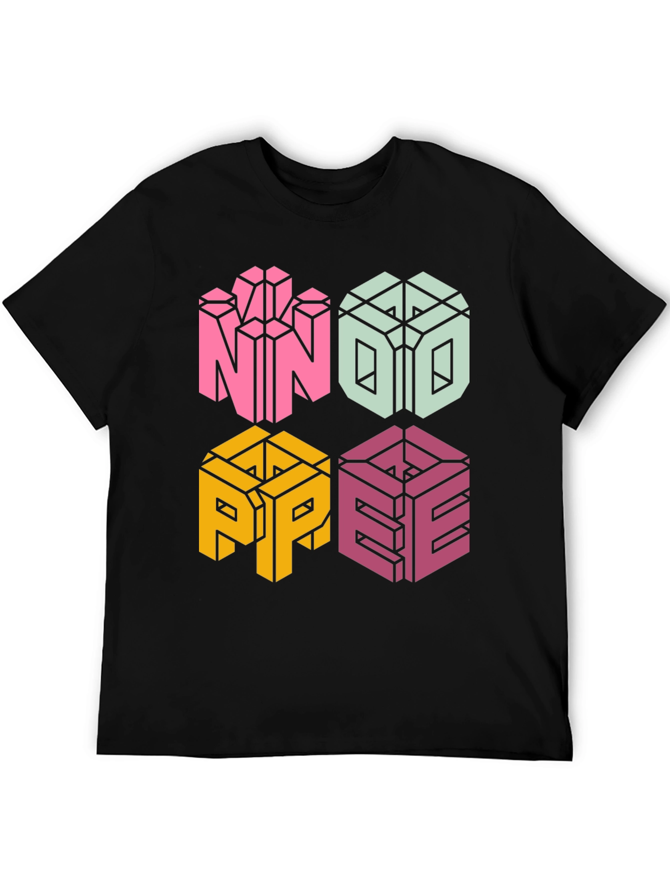 Black Novelty NOPE T-Shirt - Geometric Block Letter Design view 5