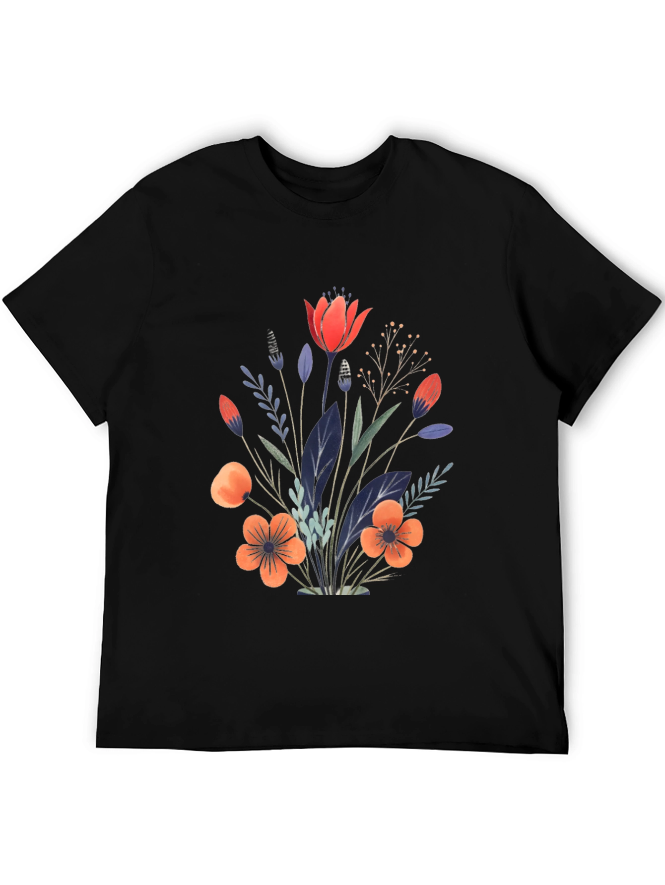 Black Floral Bouquet Graphic Print Black T-Shirt view 5