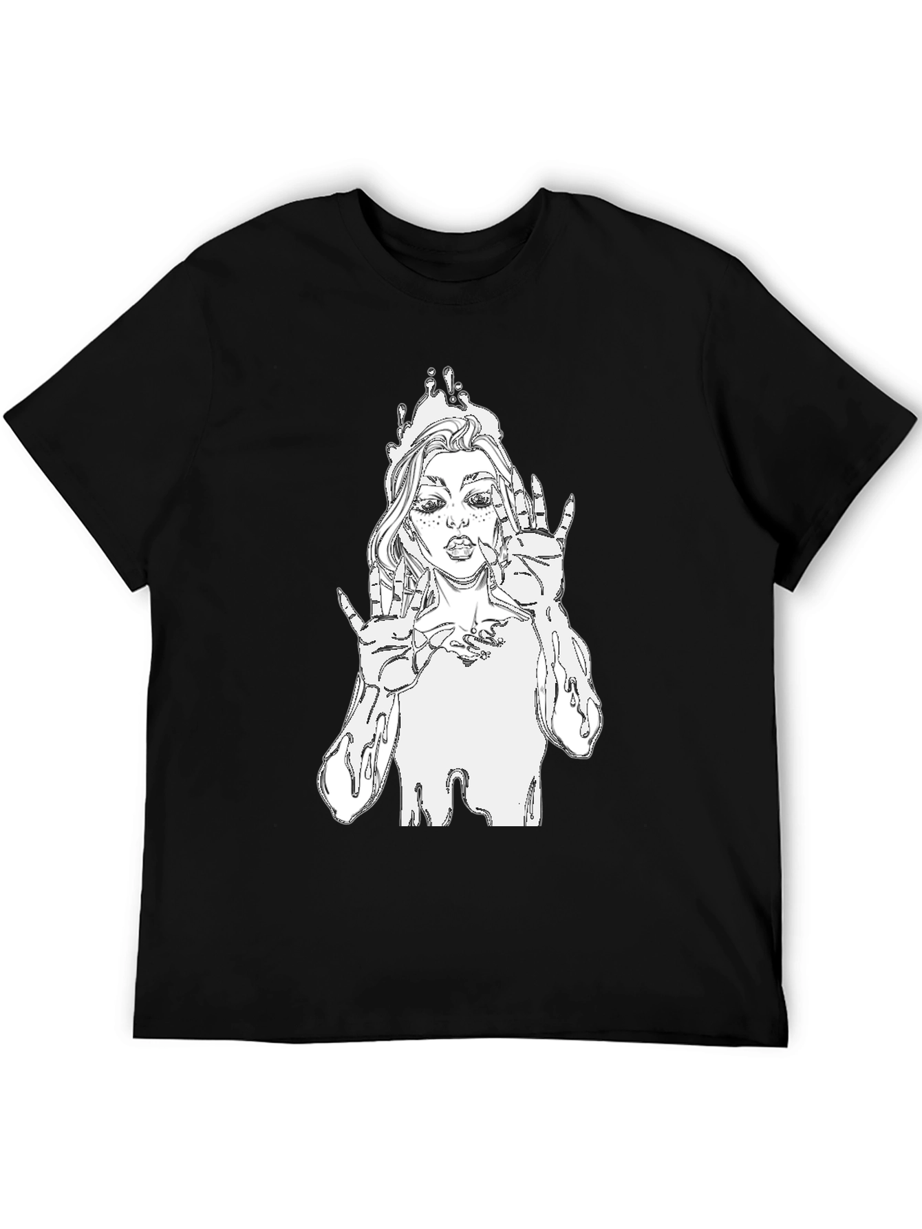 Black Unique Graphic Tee - Stylish Black Cotton T-Shirt view 5