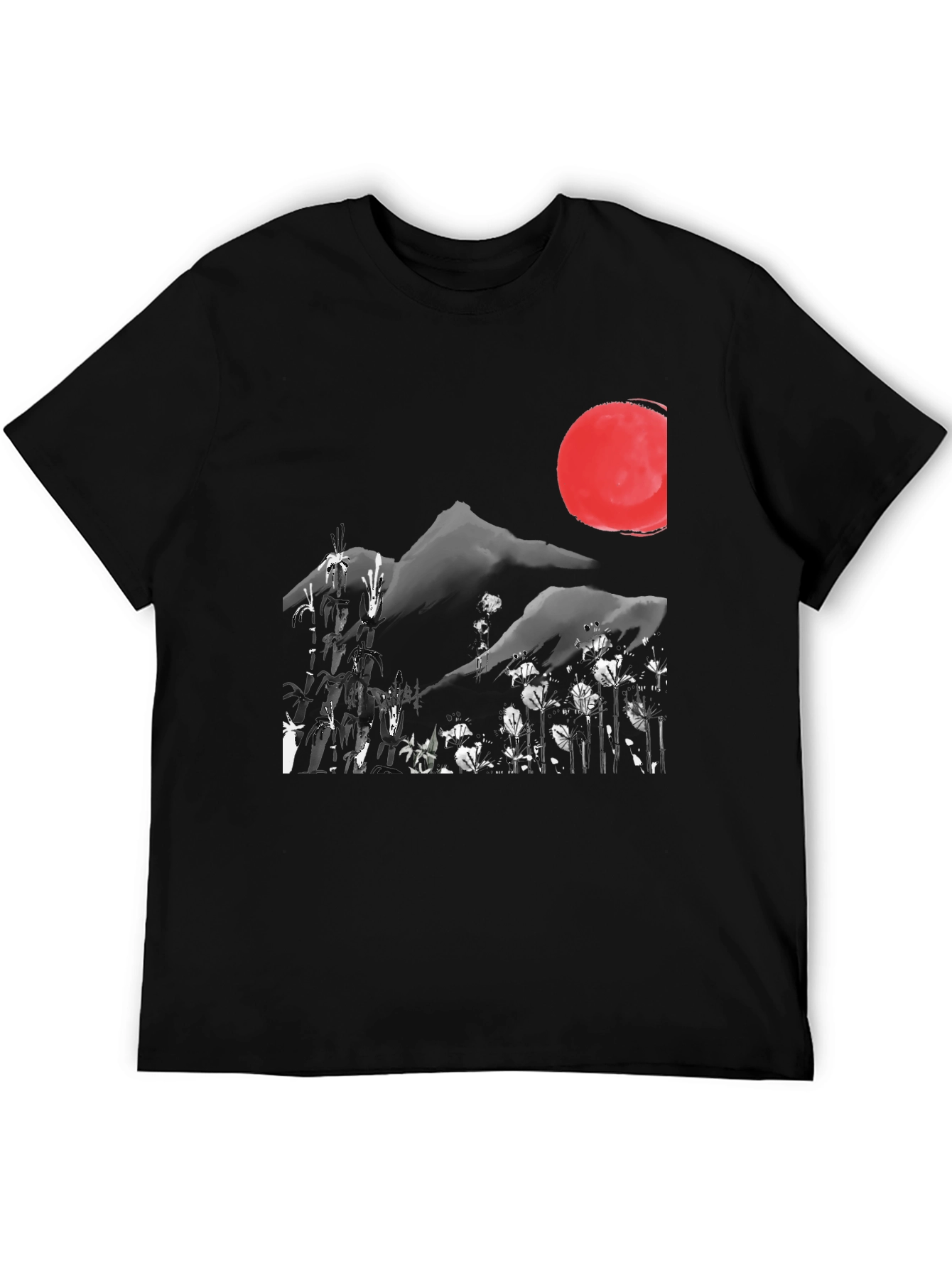 Black Japanese Ink Wash Mountain T-Shirt view 5