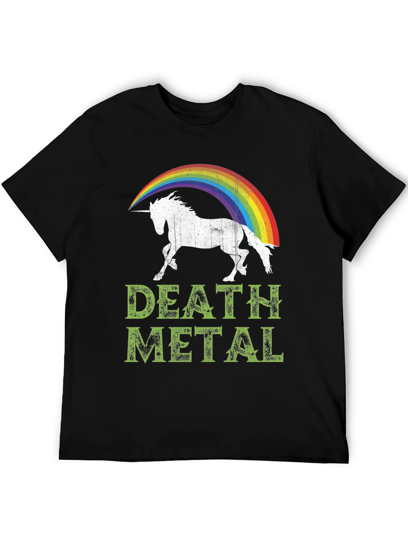 Black Death Metal Unicorn Rainbow T-Shirt - Black Cotton Tee view 5