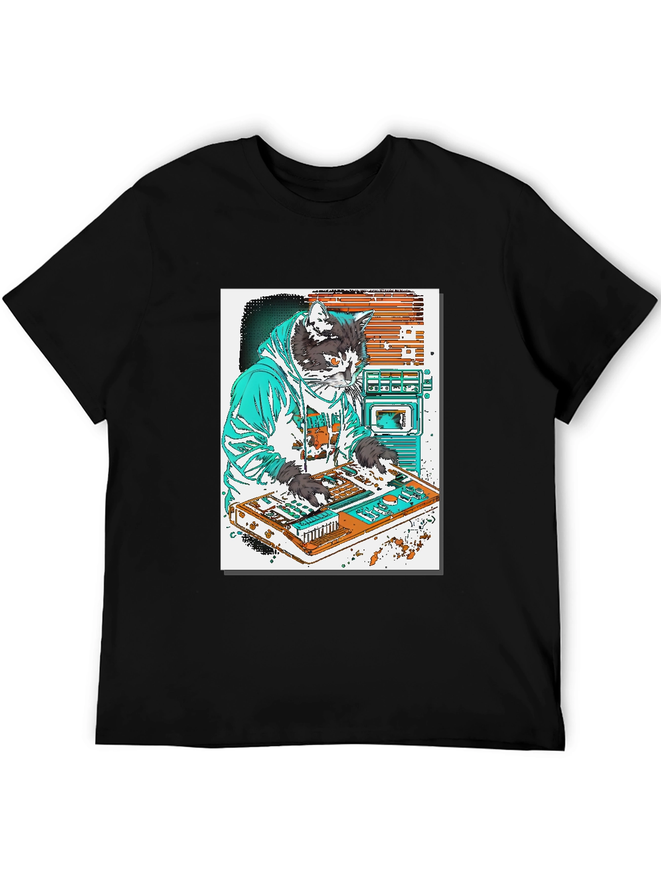 Black DJ Cat Graphic T-Shirt - Black view 5