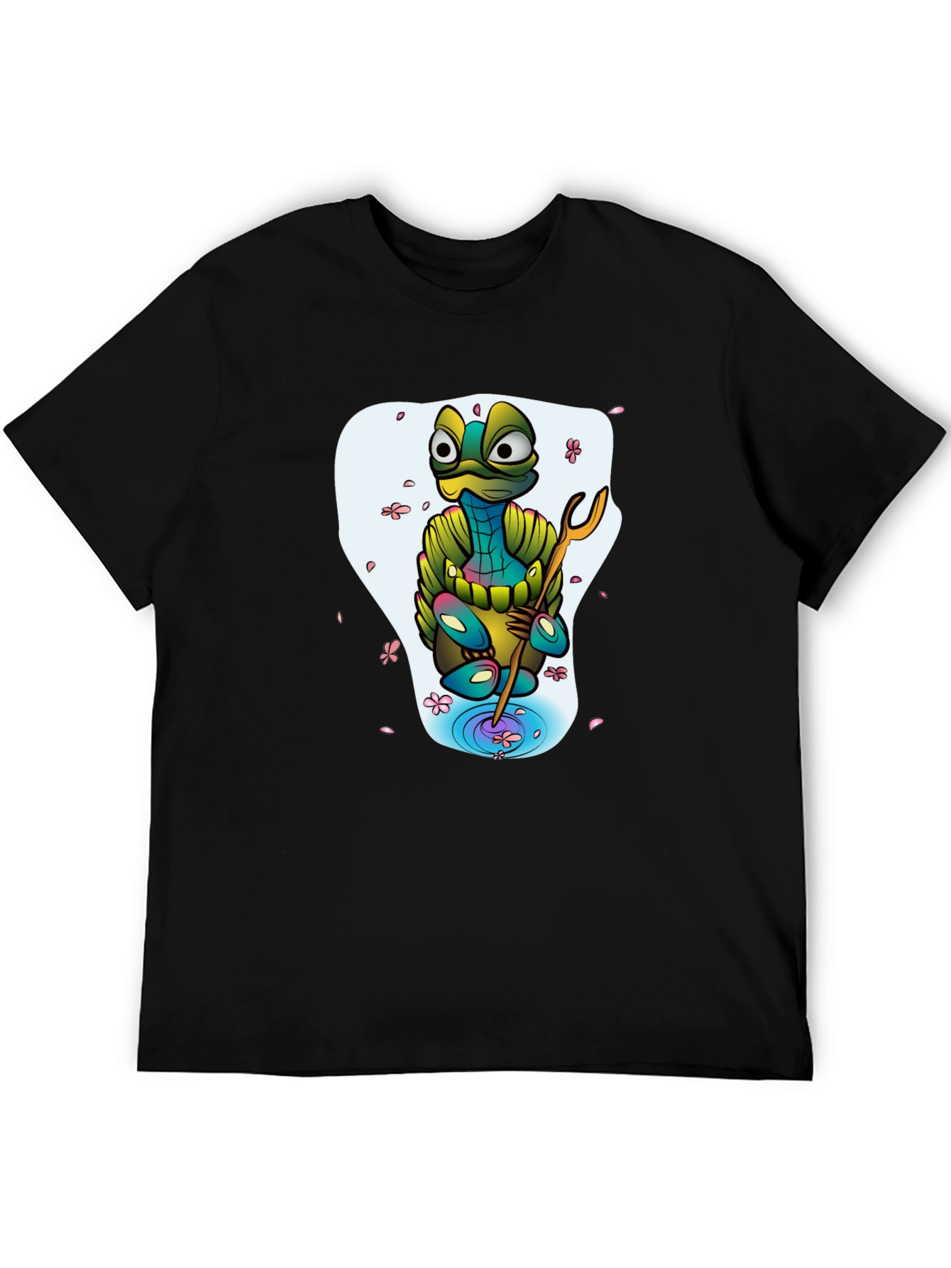 Black Cartoon Turtle Graphic Tee - Men's Black T-Shirt view 5