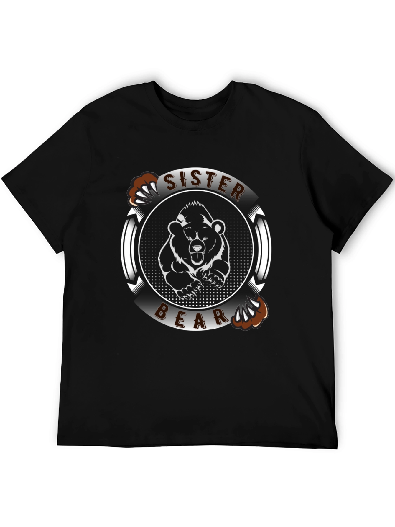 Black Sister Bear Graphic Tee - Black Cotton T-Shirt view 5