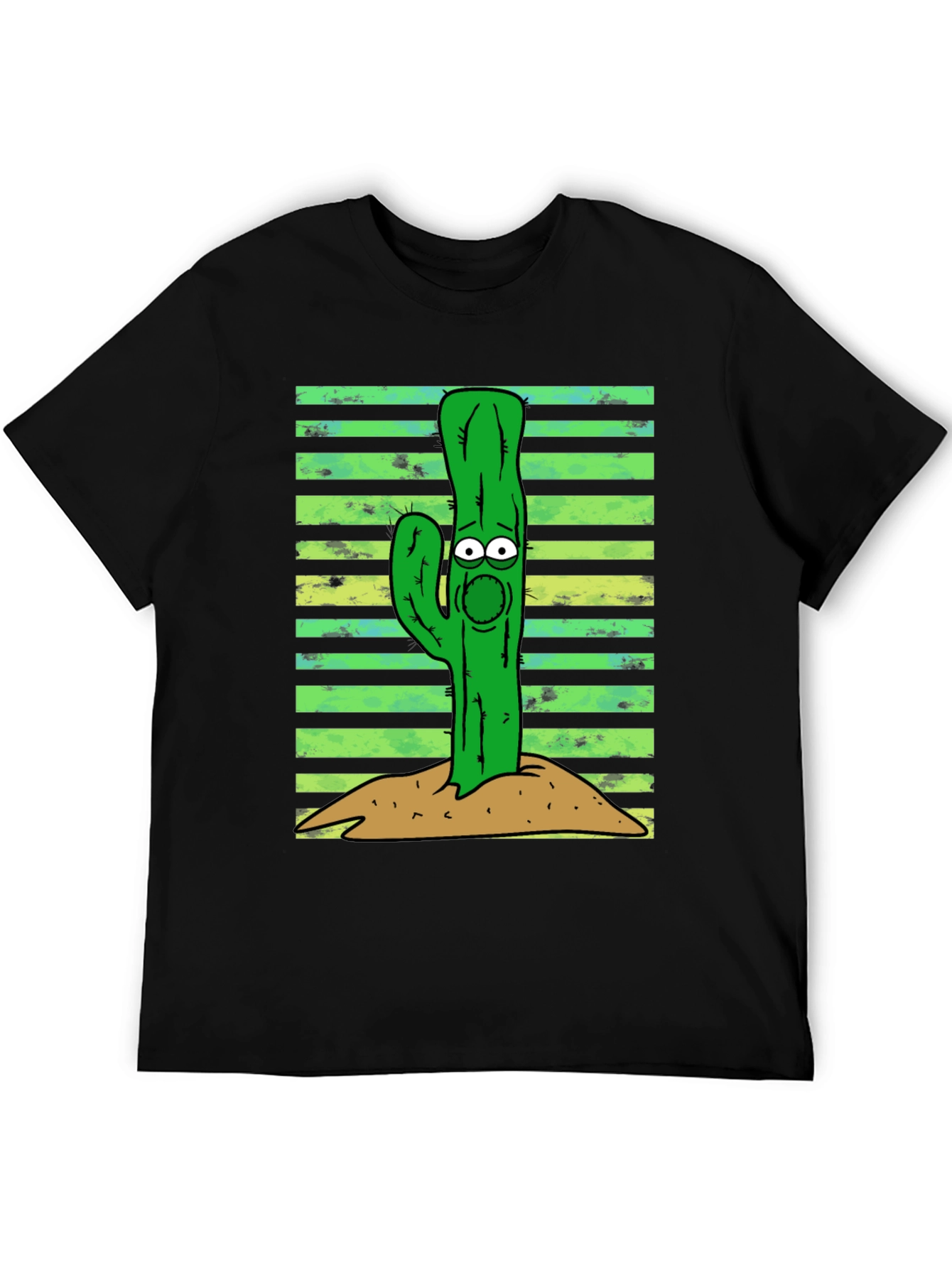 Black Cartoon Cactus Graphic Tee - Unisex Black T-Shirt view 5