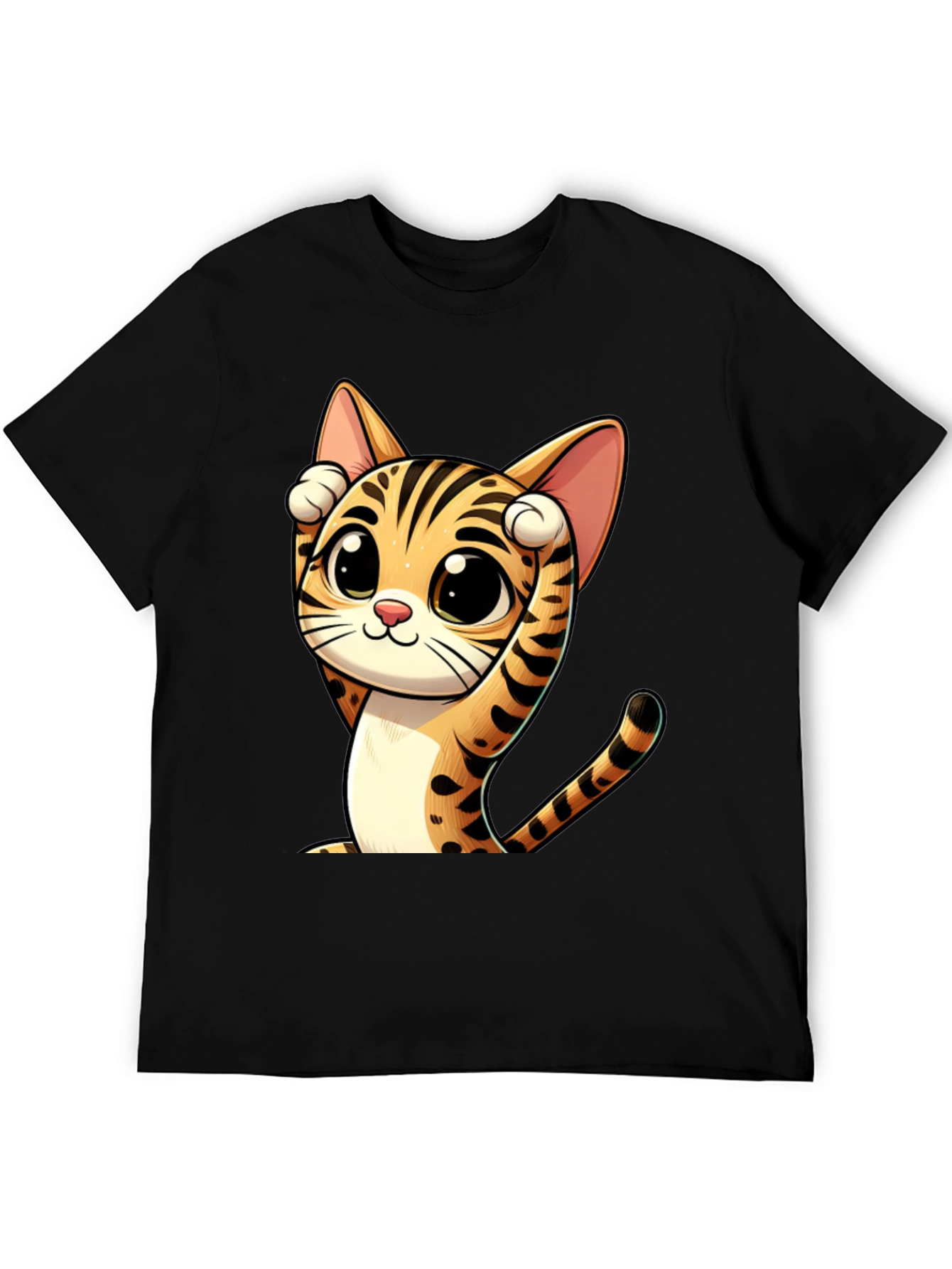 Black Cute Cartoon Cat Graphic Black T-Shirt view 5
