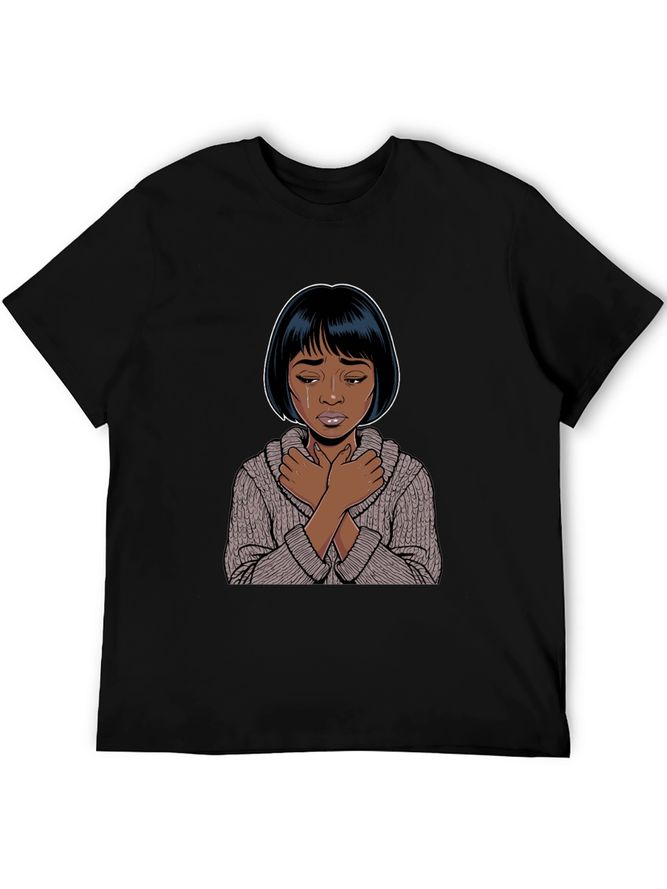 Black Emotional Cartoon Graphic T-Shirt view 5