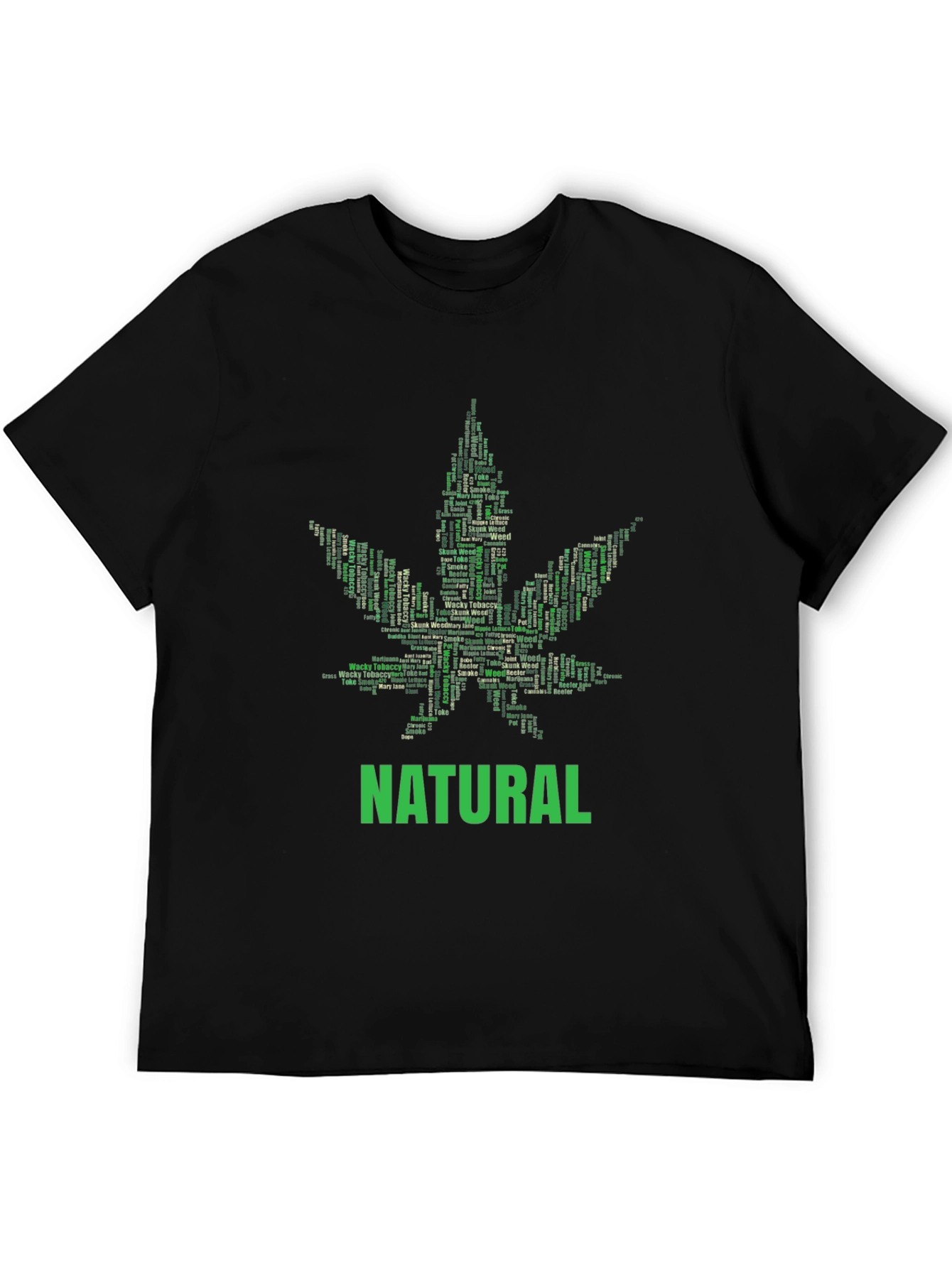 Black Natural Cannabis Leaf Word Art Graphic T-Shirt view 5