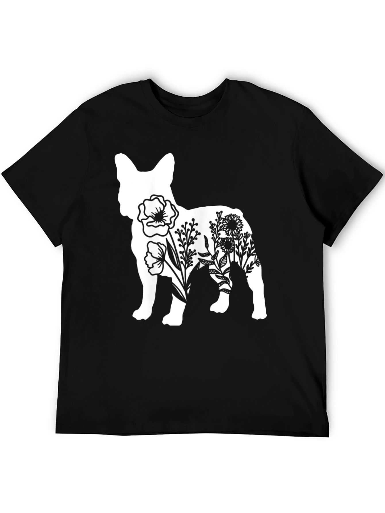 Black Floral Dog Graphic Tee - Stylish Casual Wear view 5