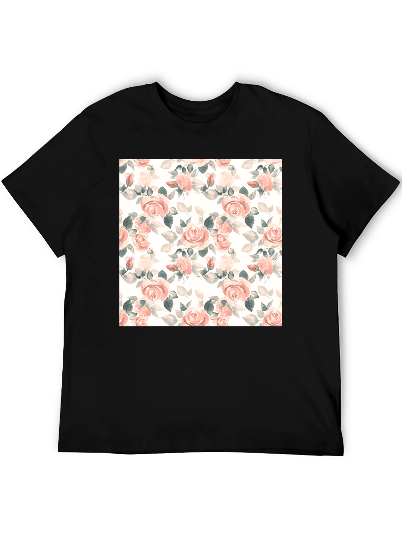 Black Floral Rose T-Shirt - Black Cotton Blend view 5