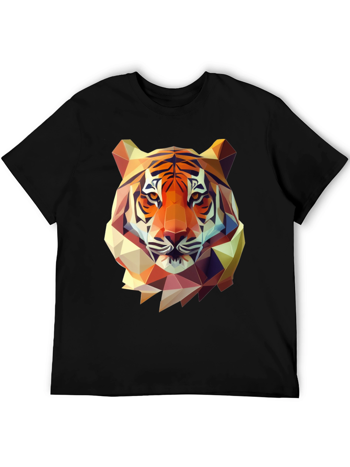 Black Geometric Tiger Graphic Tee - Men's Black T-Shirt view 5