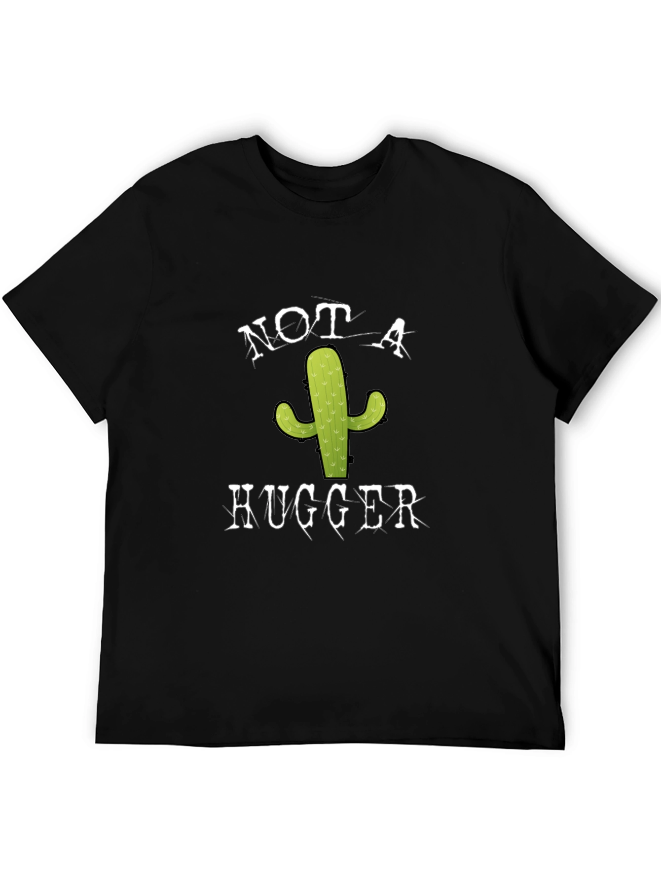 Black Not a Hugger Cactus T-Shirt - Funny Graphic Tee view 5