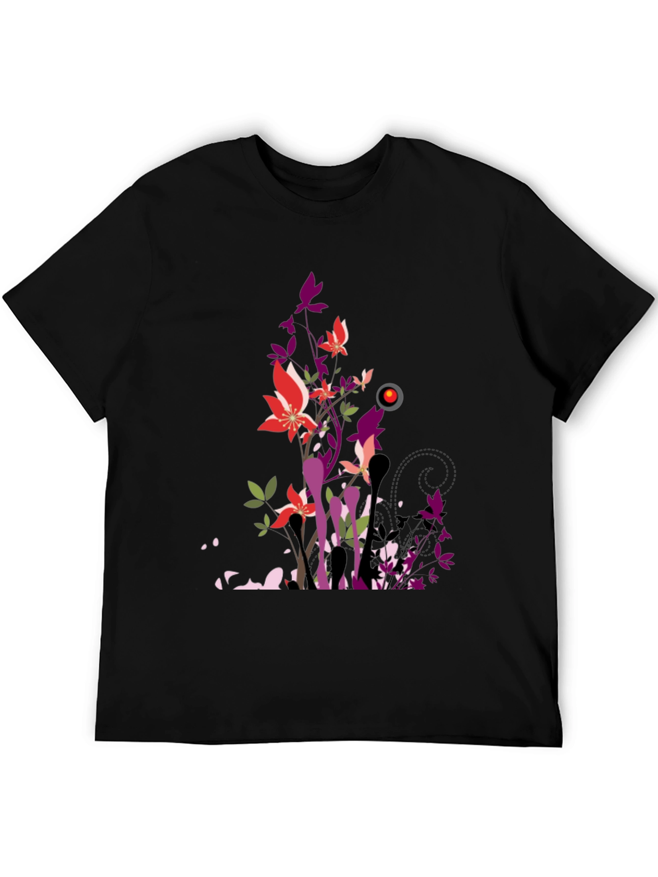 Black Floral Graphic Print Black T-Shirt view 5