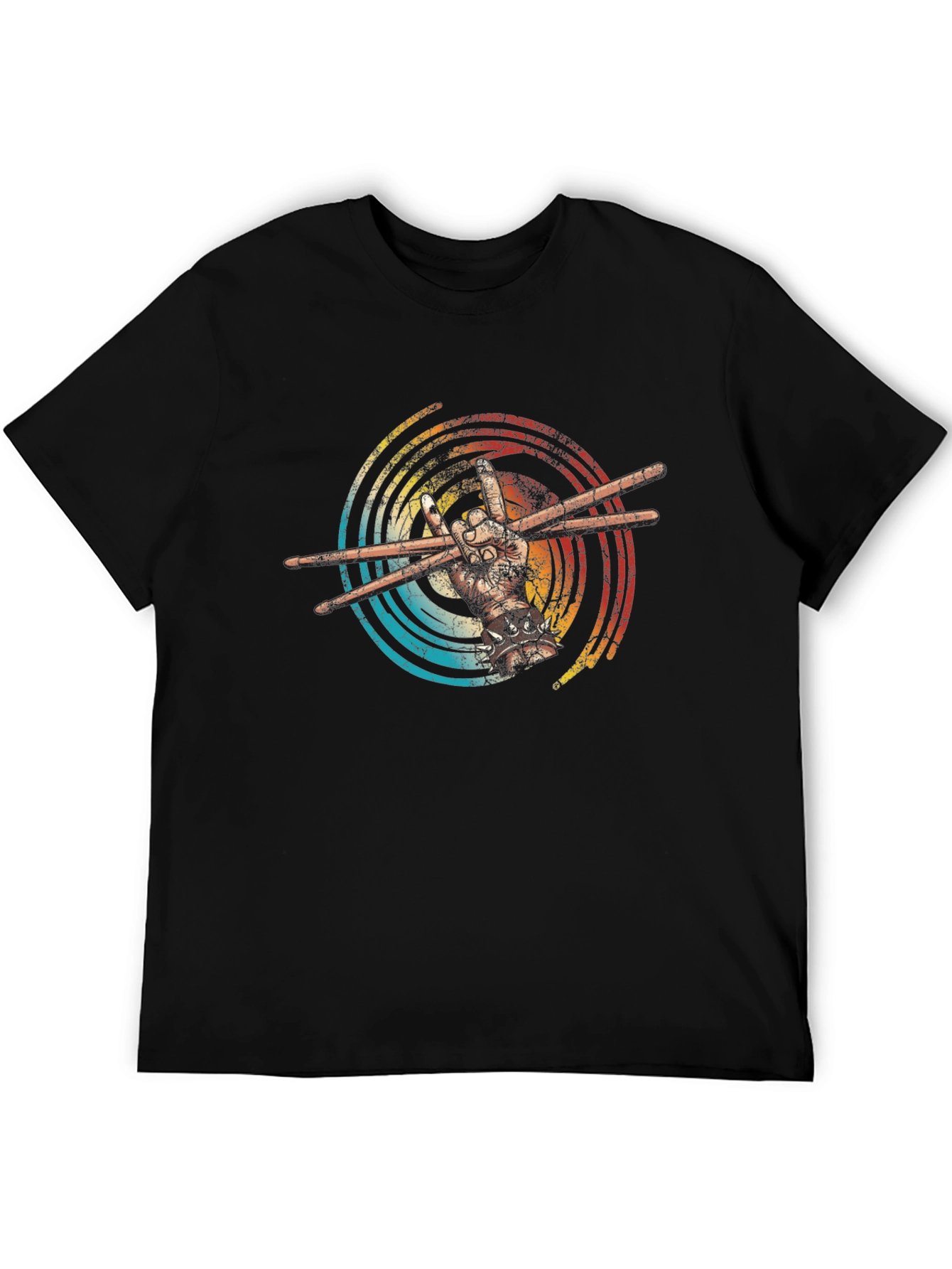 Black Retro Drummer Hand T-Shirt view 5