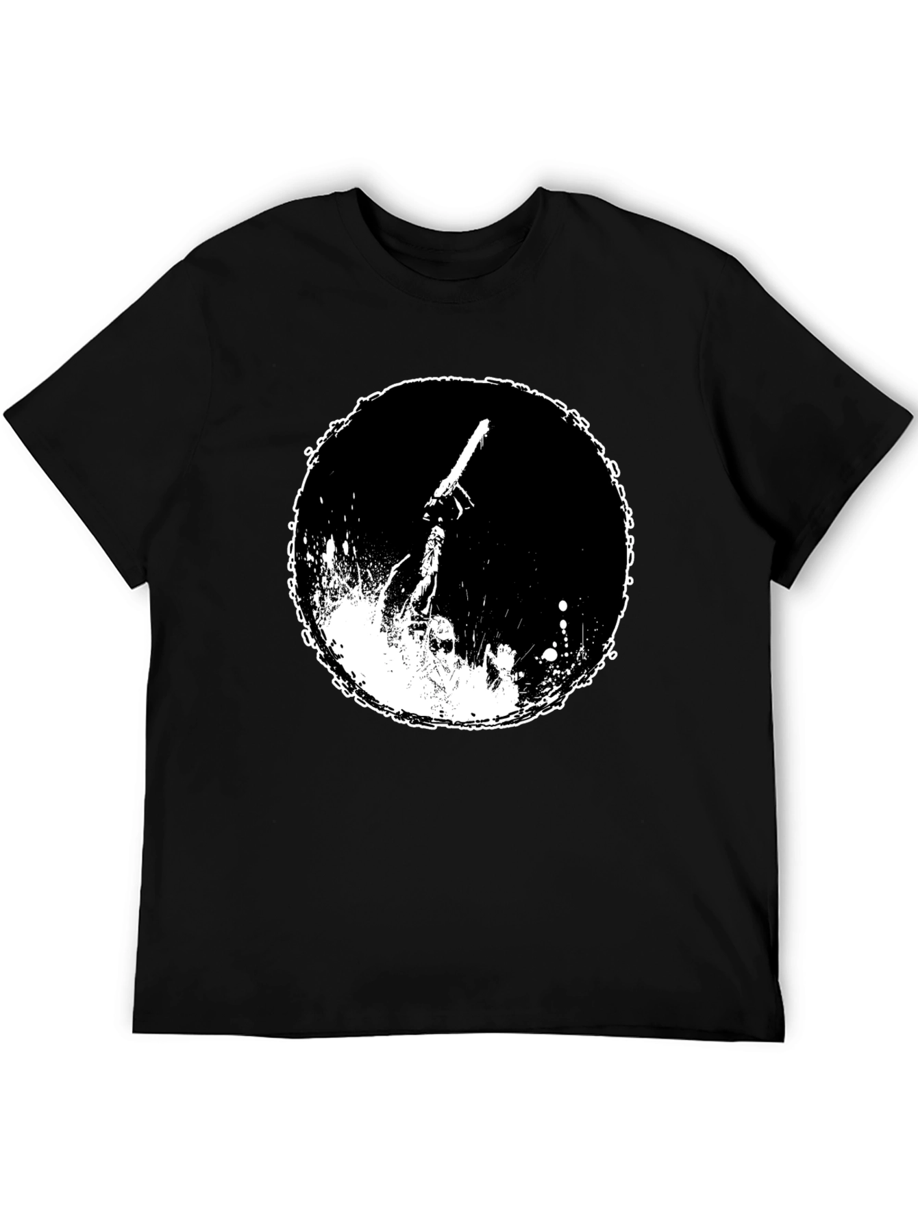 Black Graphic Tee: Chainsaw Moon Black Cotton T-Shirt view 5