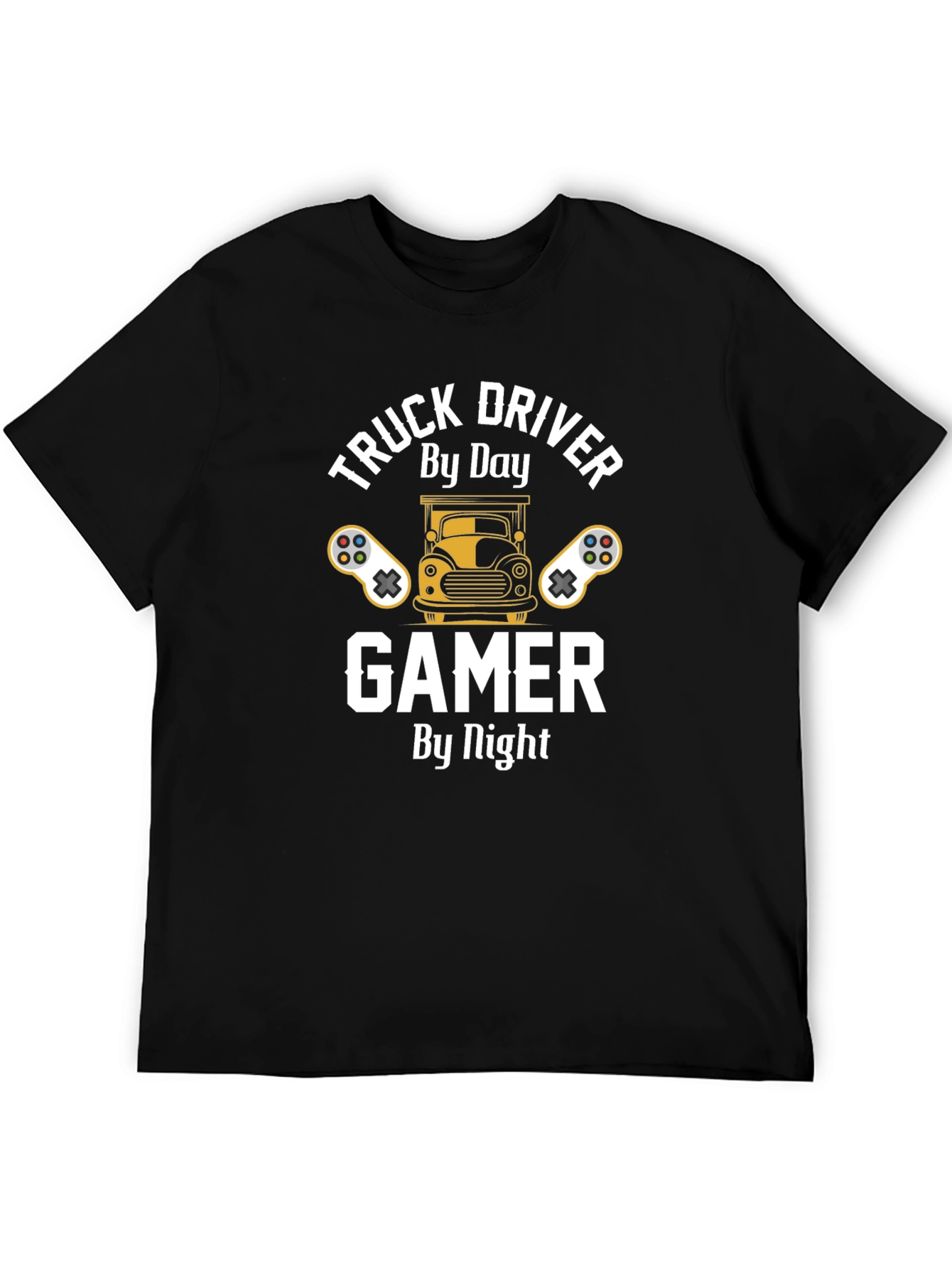 Black Truck Driver Gamer T-Shirt - By Day, By Night view 5