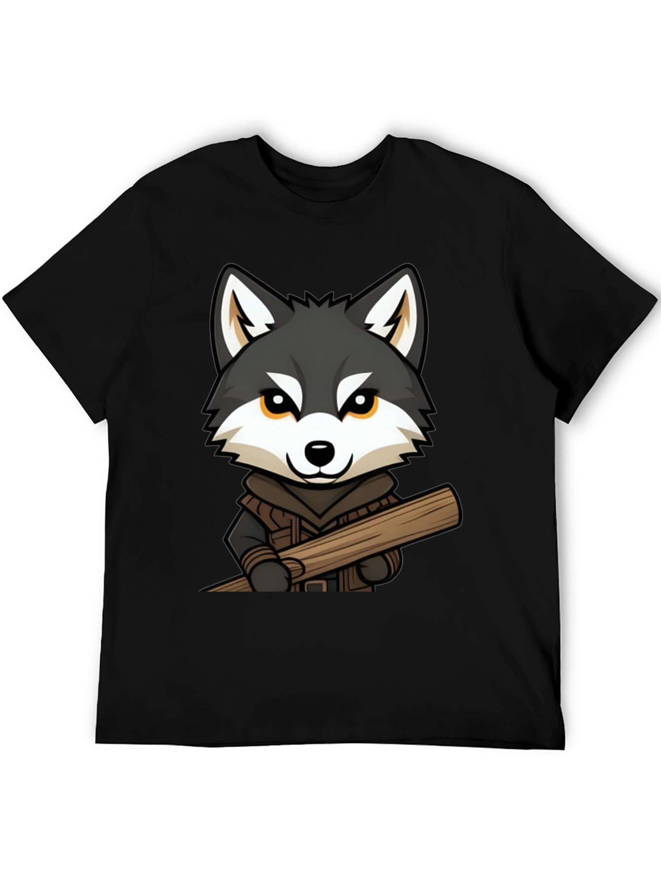 Black Wolf Lumberjack Cartoon Graphic T-Shirt view 5