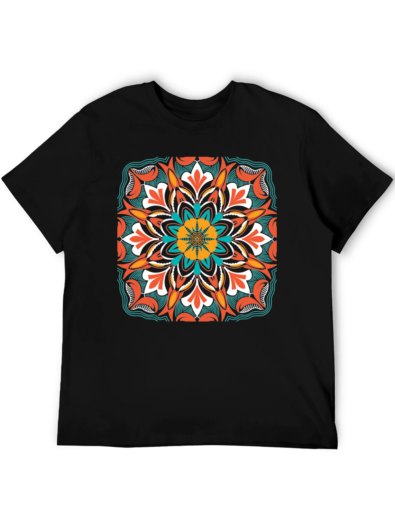 Black Geometric Mandala Design Black T-Shirt view 5