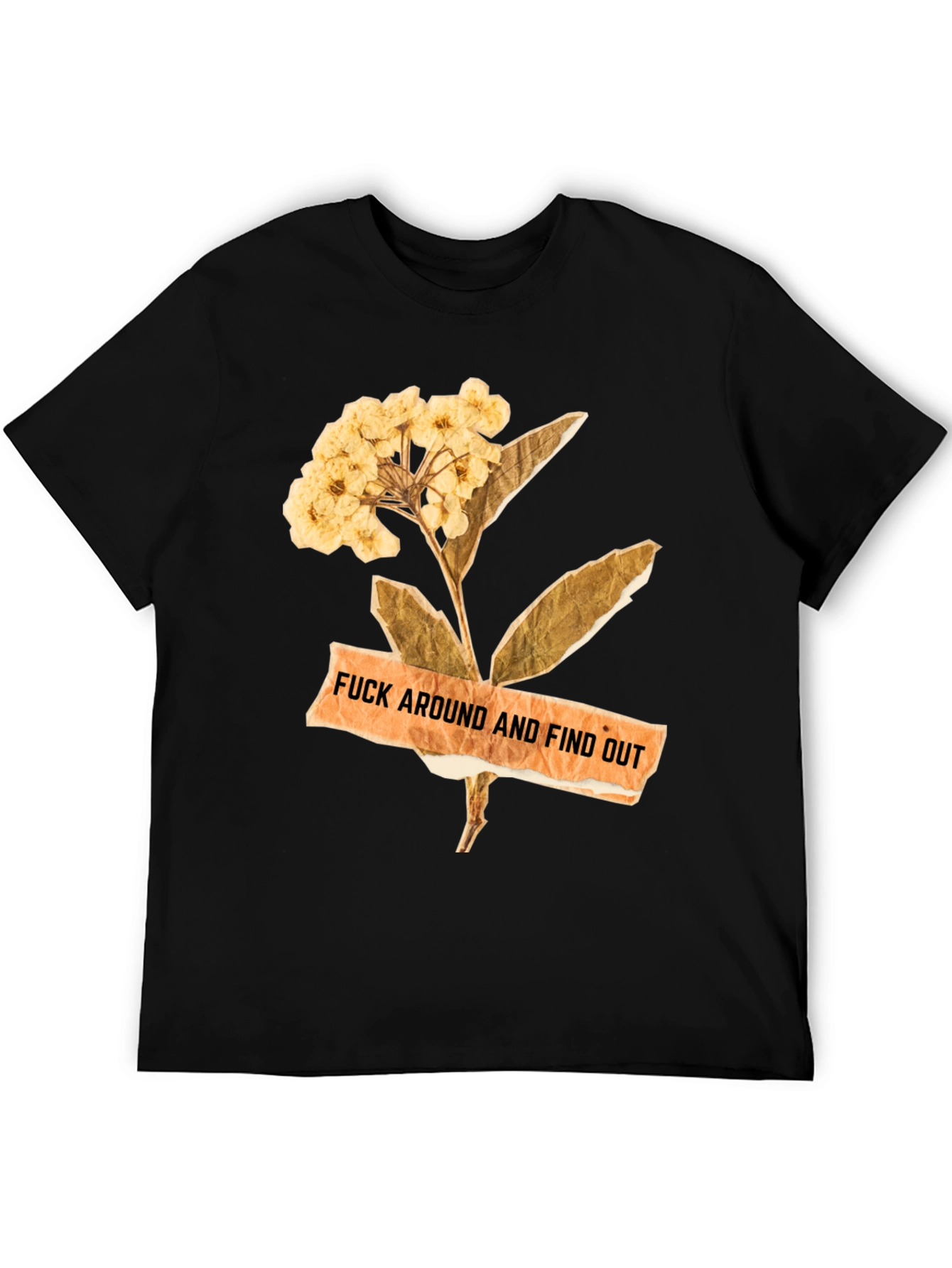 Black Floral Caution Men's Black Tee view 5