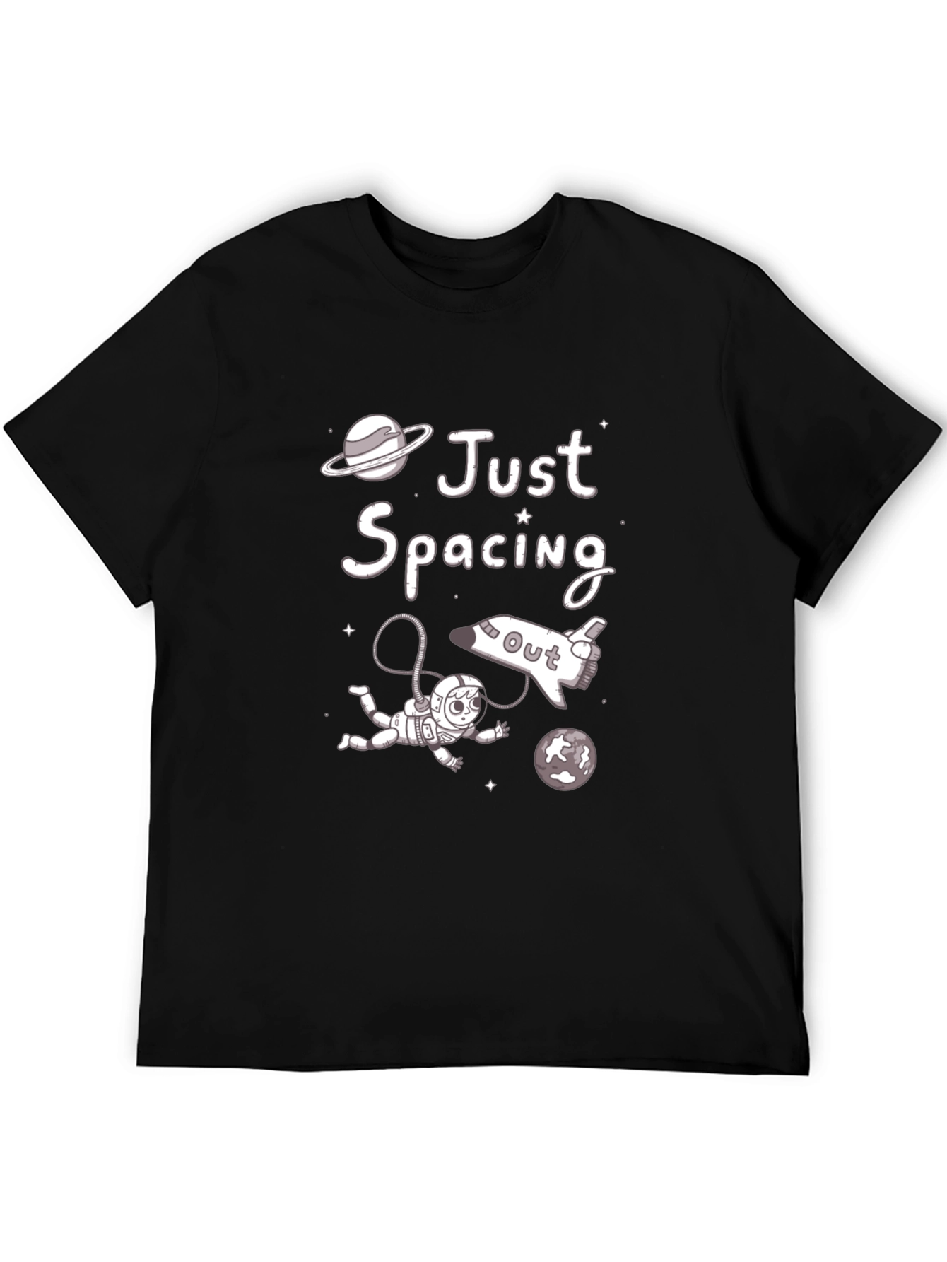 Black Just Spacing Out T-Shirt, Astronaut Graphic Tee view 5