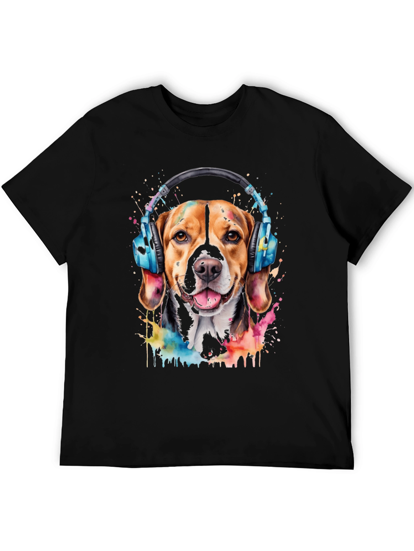 Black Dog with Headphones Graphic Tee view 5