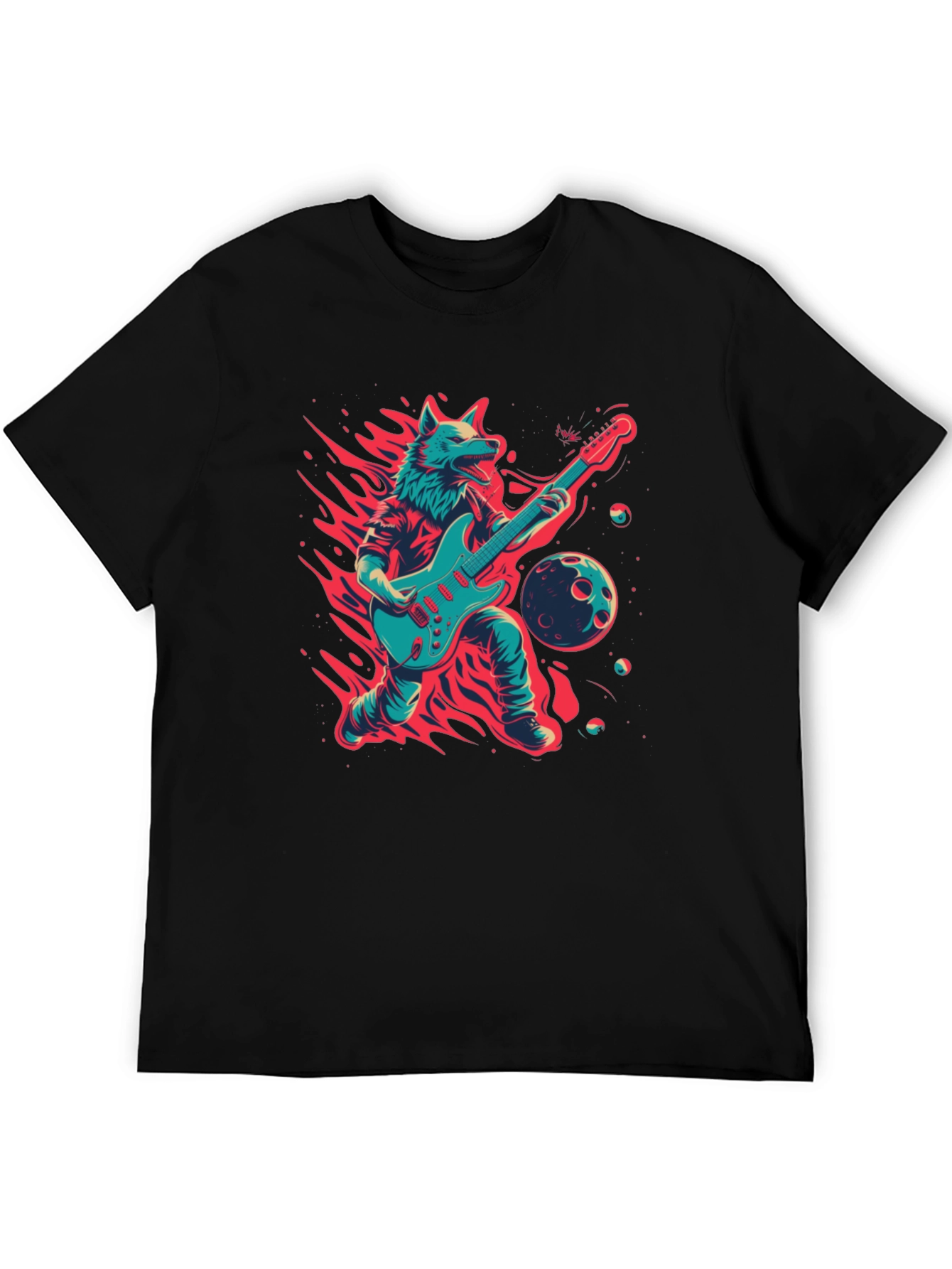 Black Wolf Guitarist Graphic T-Shirt - Unique Design view 5