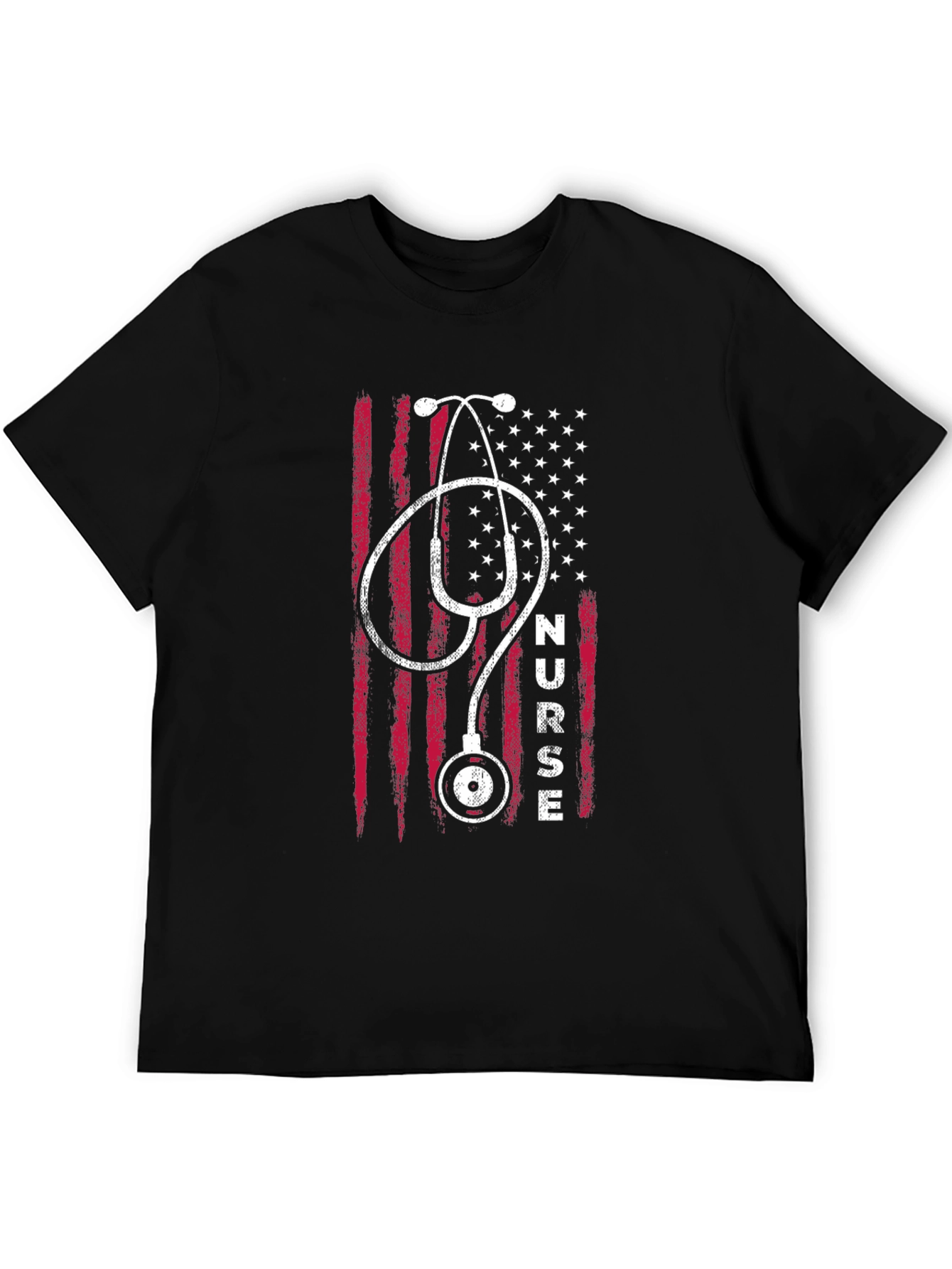 Black Nurse USA Flag Stethoscope T-Shirt - Black view 5