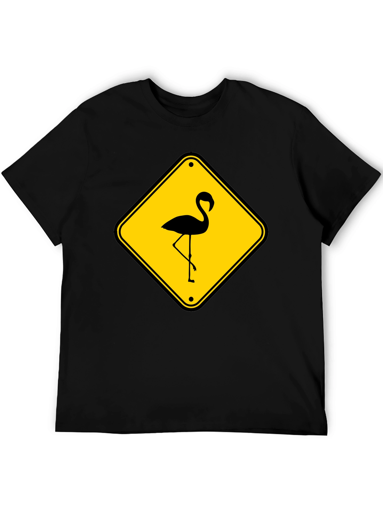 Black Flamingo Warning Sign Graphic Tee view 5