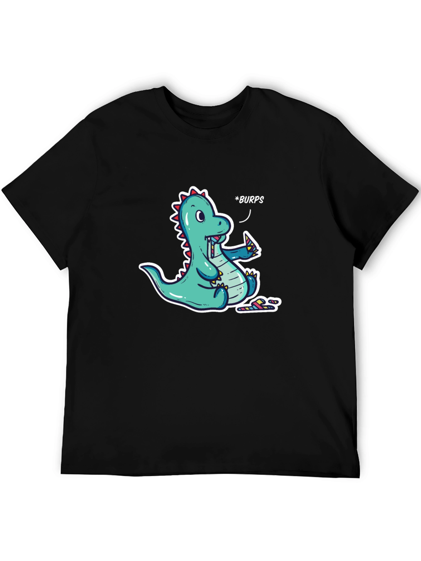 Black Funny Dinosaur *Burps* Graphic T-Shirt - Black Cotton Tee view 5