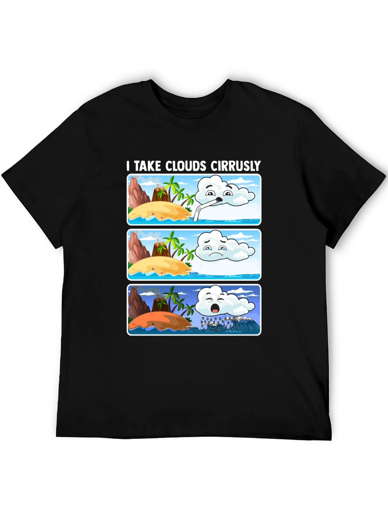 Black Humorous Weather Cartoon T-Shirt view 5