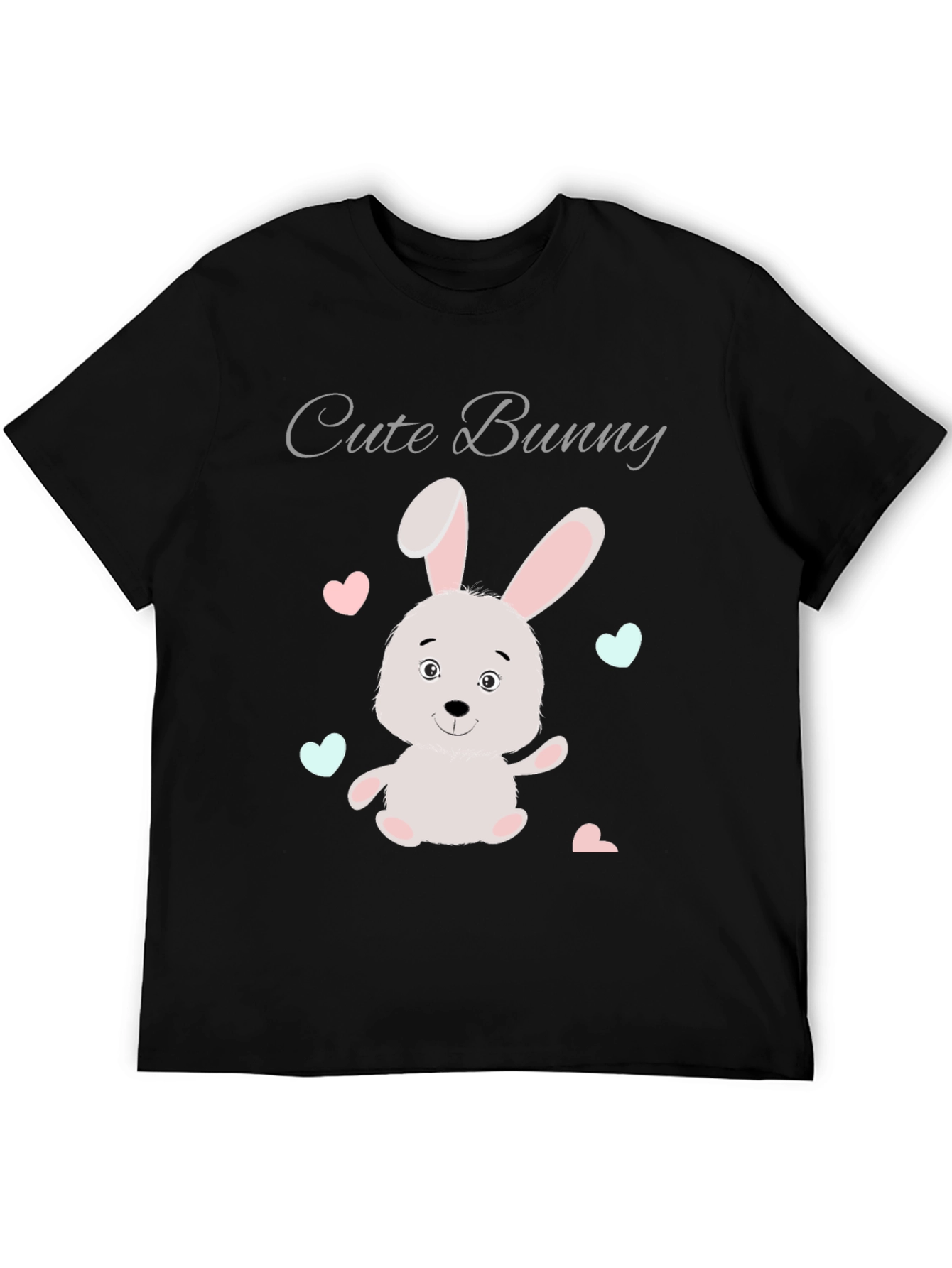Black Cute Bunny Graphic Tee - Soft Cotton Blend view 5