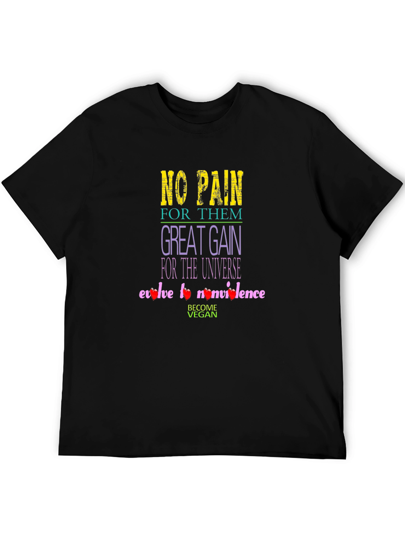 Black Vegan No Pain Great Gain T-Shirt view 5