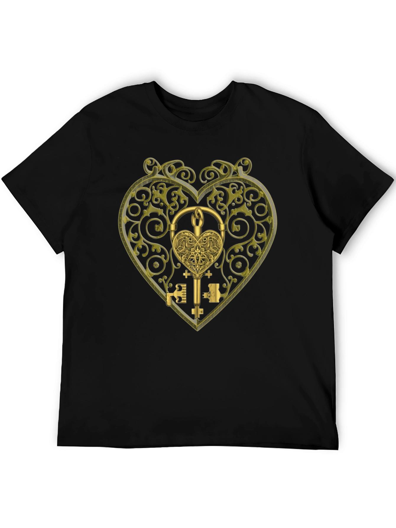 Black Ornate Heart Lock & Key Black Graphic Tee view 5