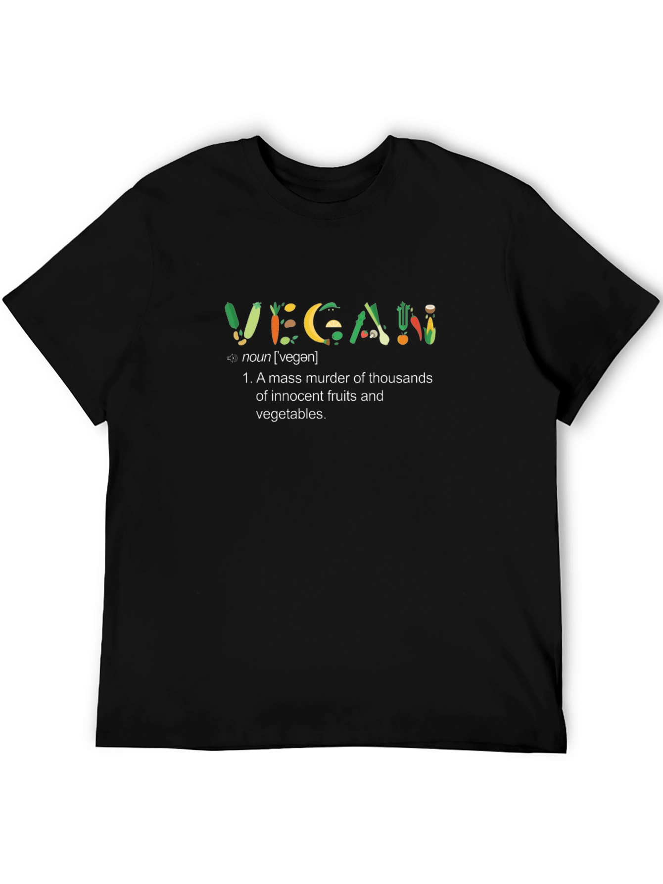 Black Vegan Fruits & Veggies Definition T-Shirt view 5