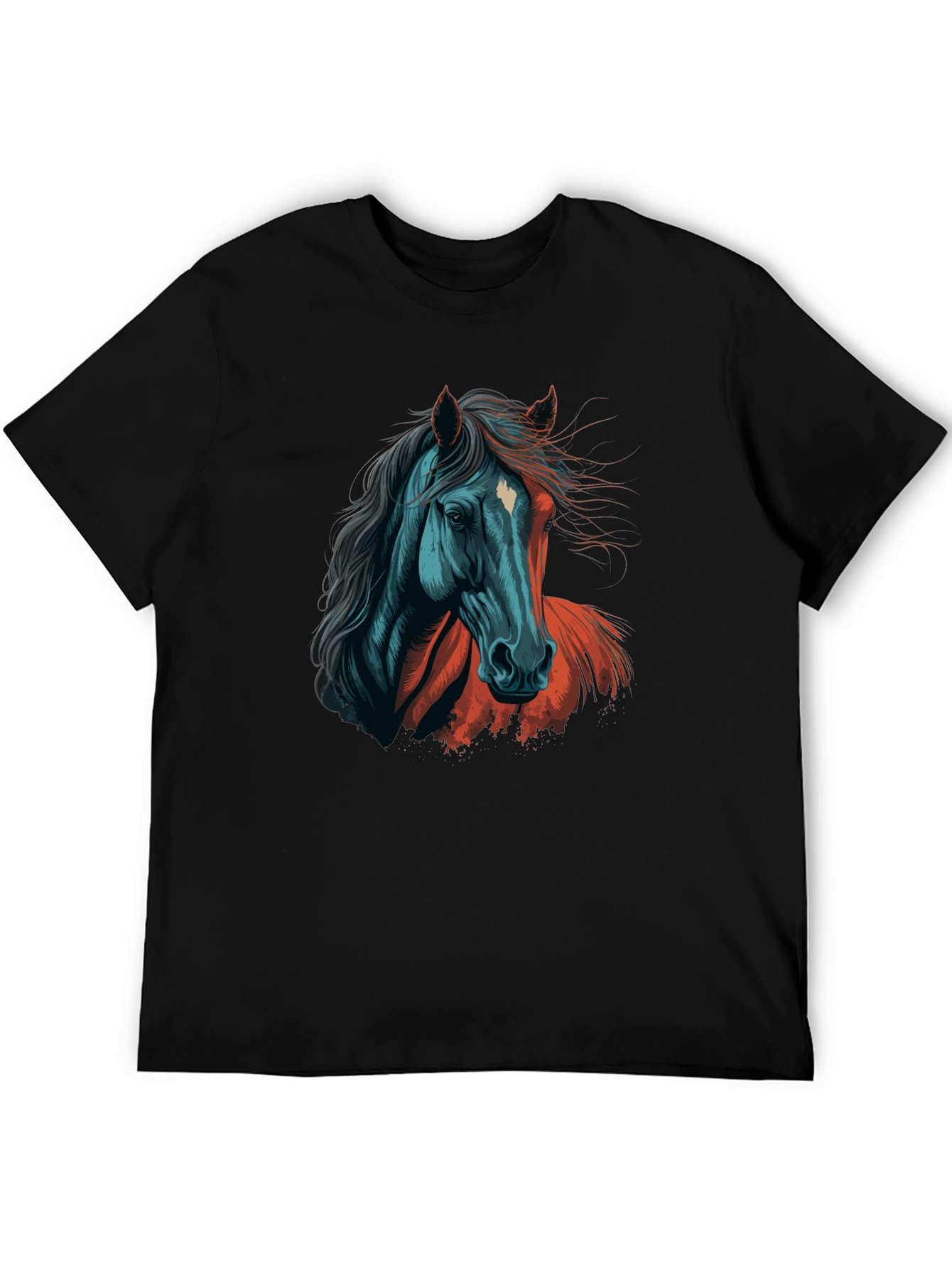 Black Horse Graphic Tee - Artistic Print Black T-Shirt view 5